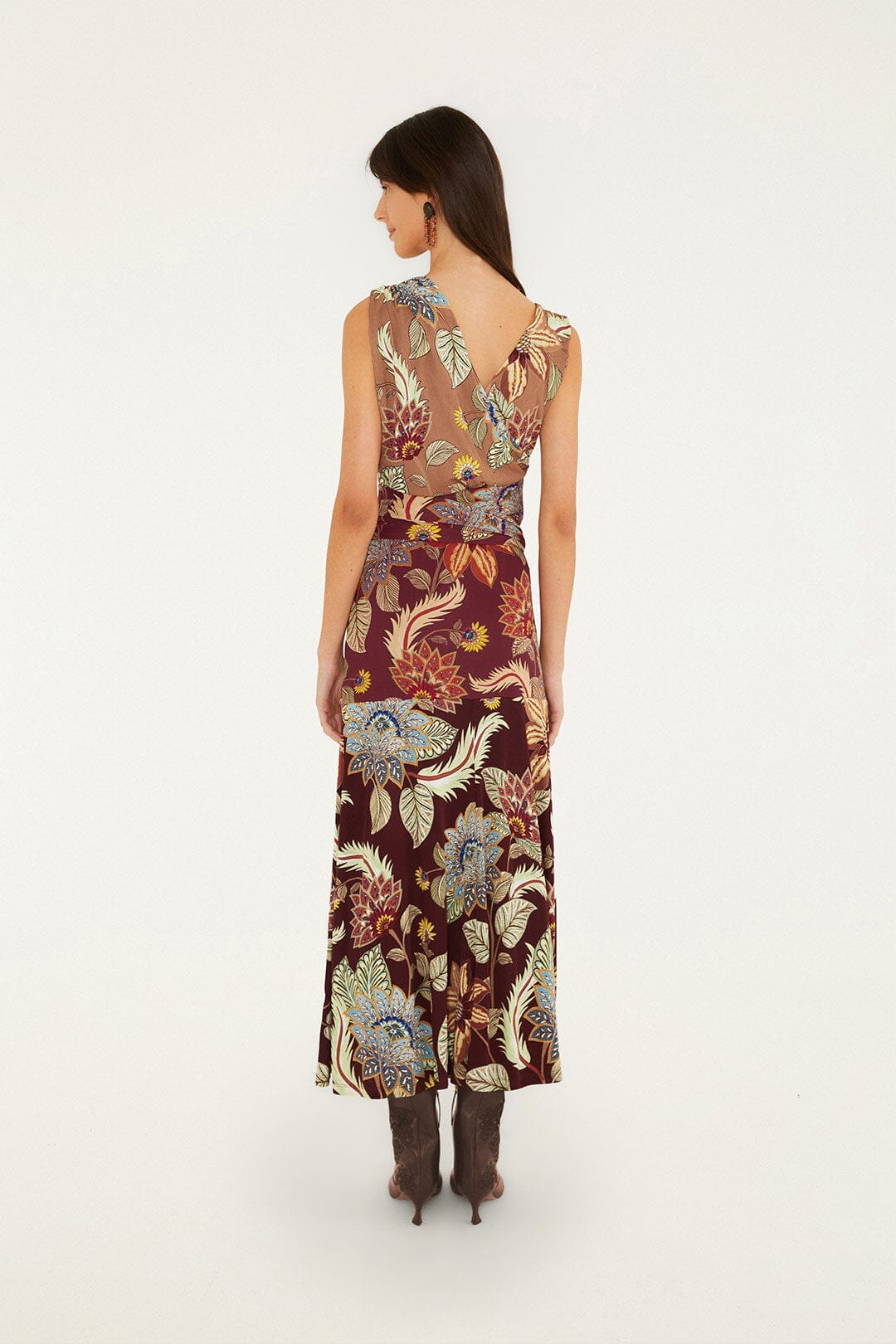 Mixed Delhi Floral Sleveless Midi Dress