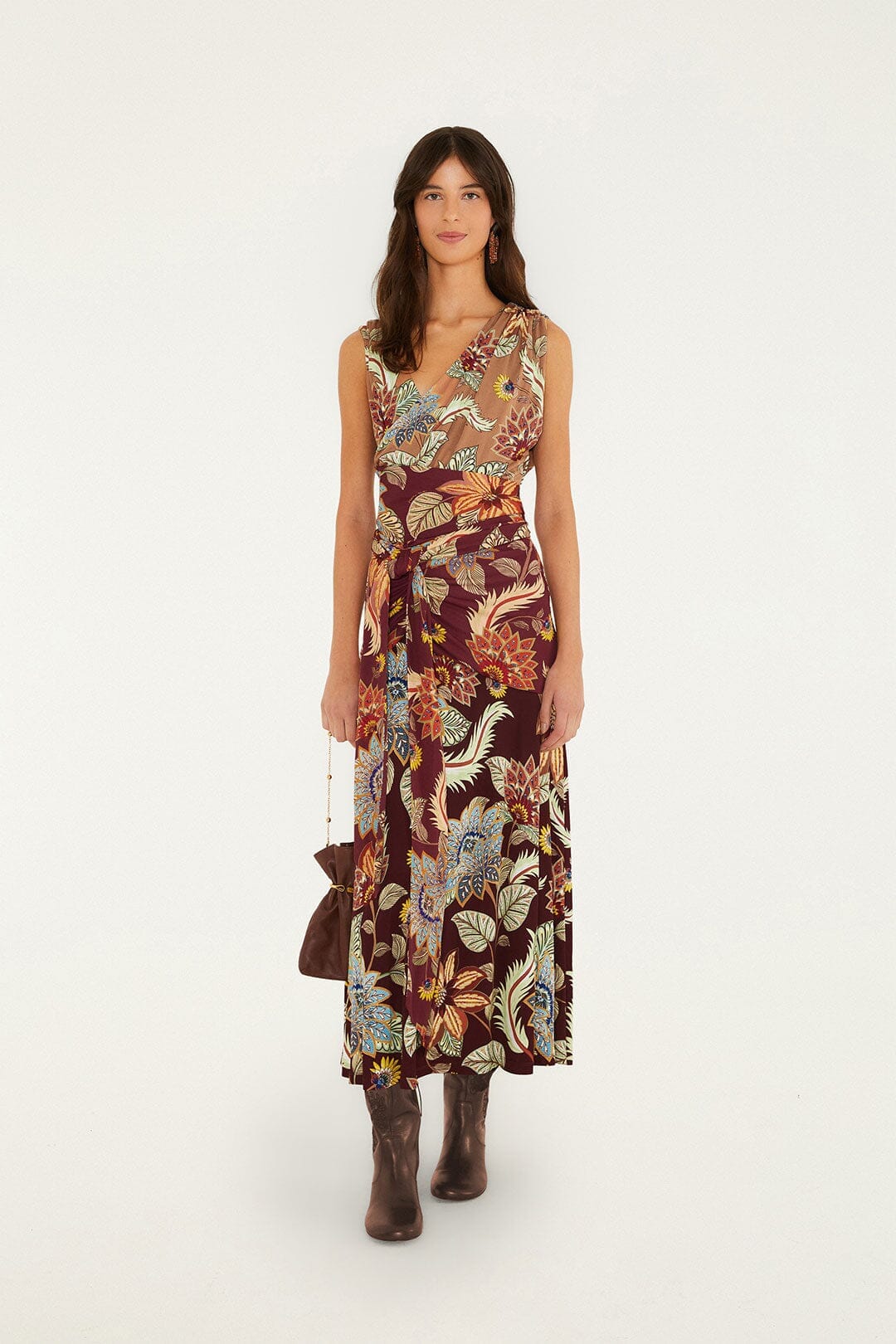 Mixed Delhi Floral Sleveless Midi Dress