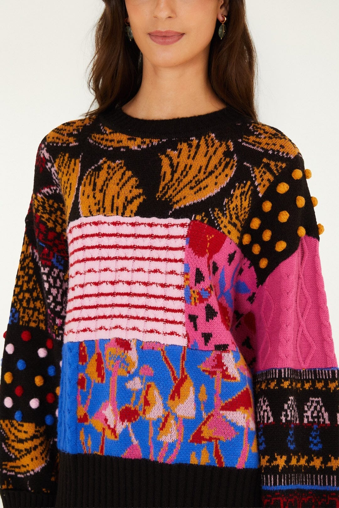 Mixed Patchwork Balls Knit Sweater