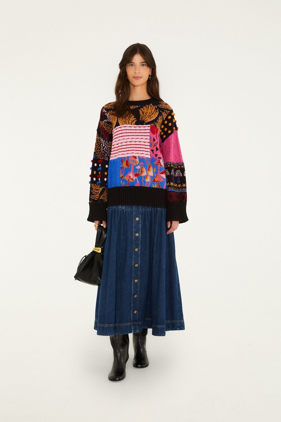 Mixed Patchwork Balls Knit Sweater