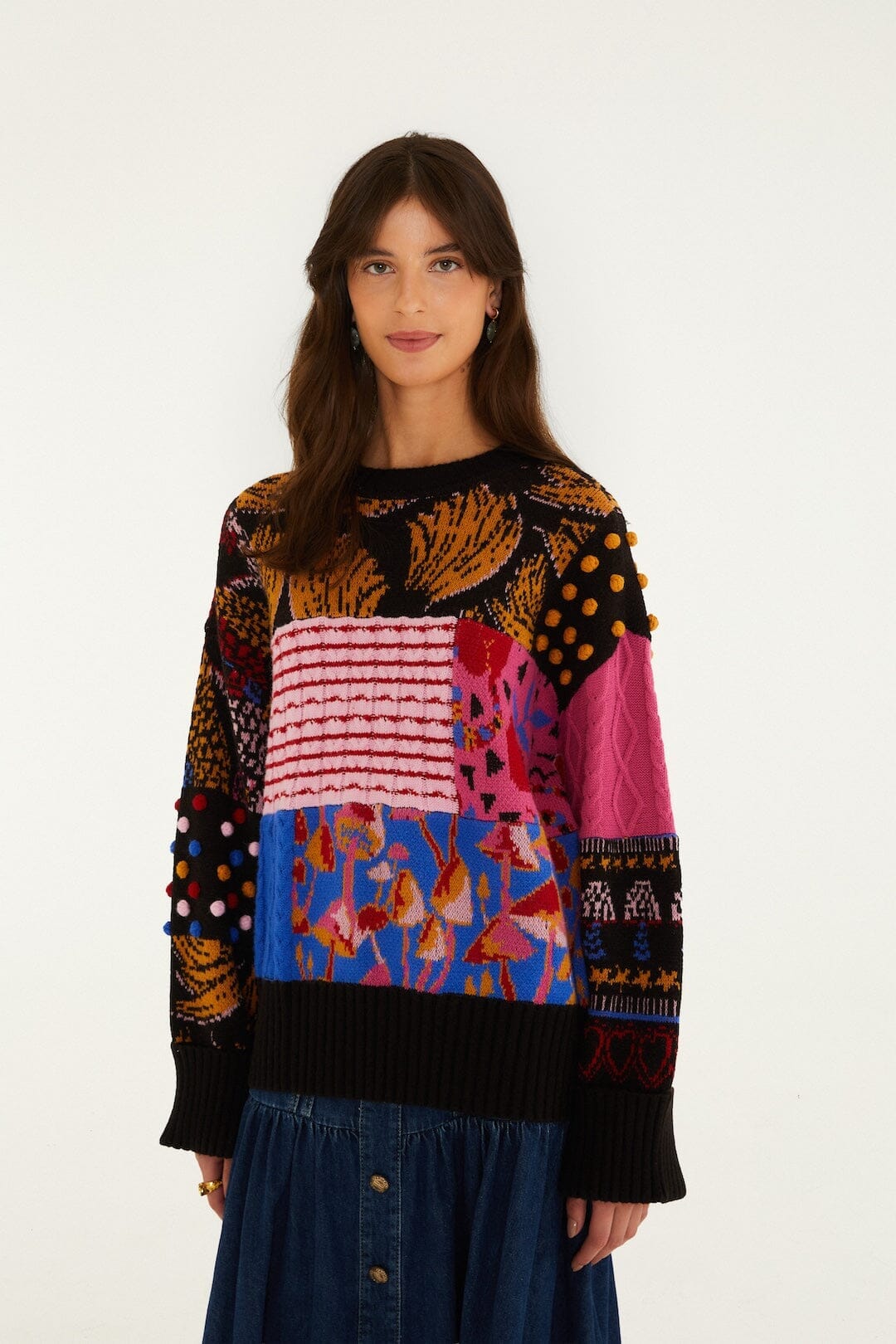 Mixed Patchwork Balls Knit Sweater