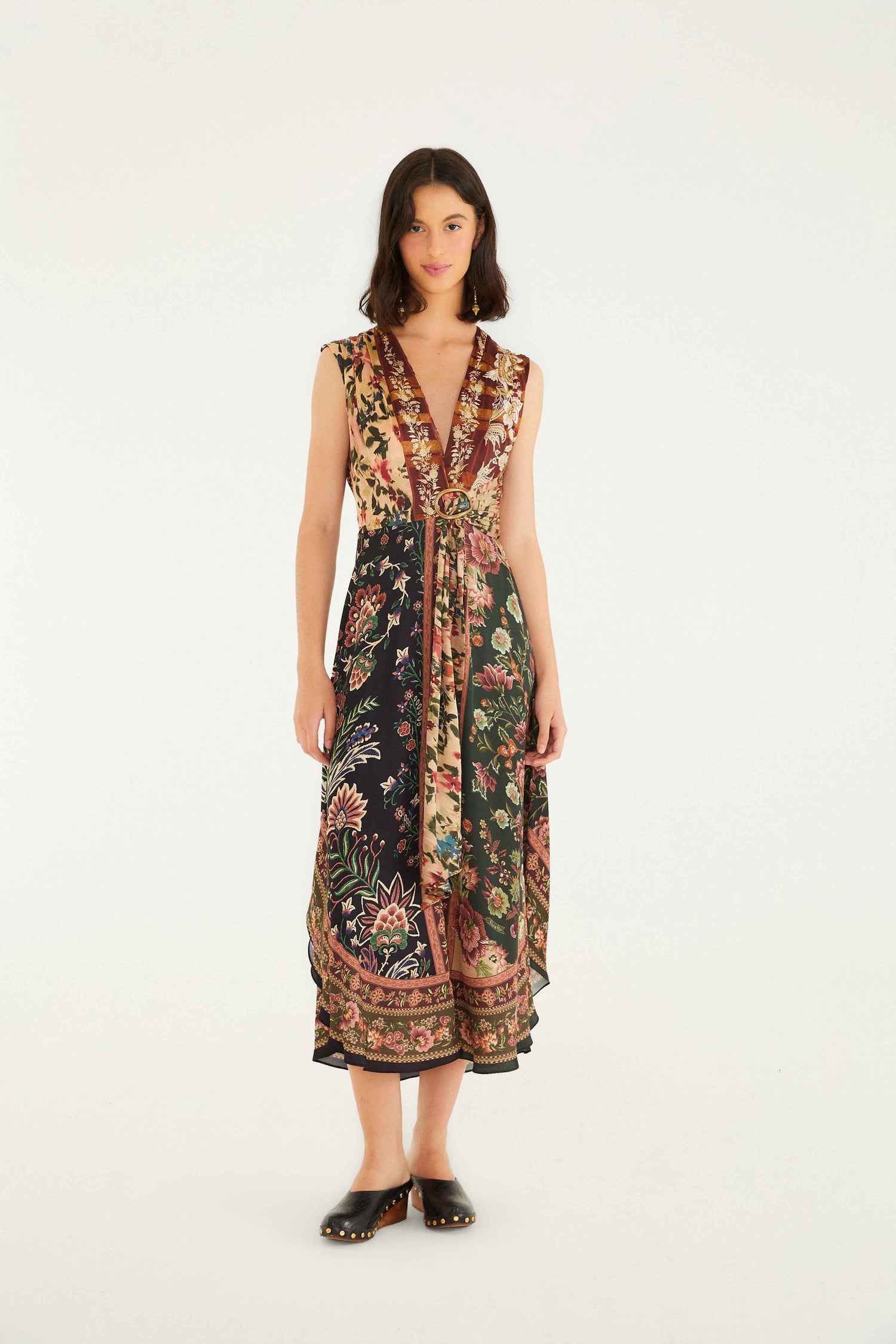 FARM Rio model wearing the Mixed Winter Garden Lenzing� Ecovero� Viscose Sleeveless Maxi Dress