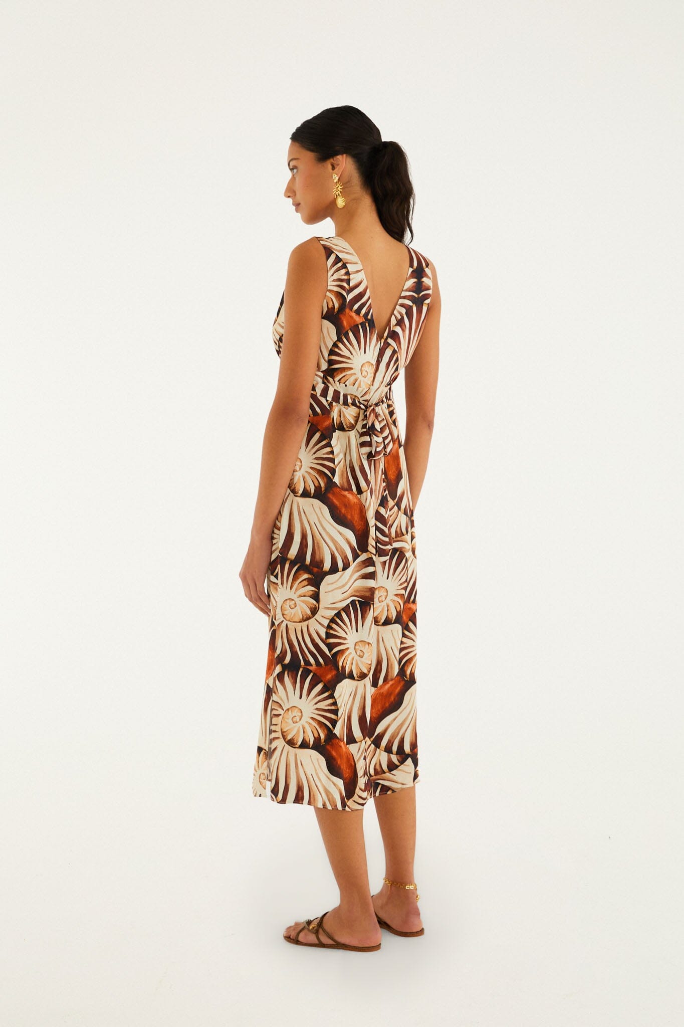 FARM Rio model wearing the Multicolor Ammonite Buttoned Midi Dress
