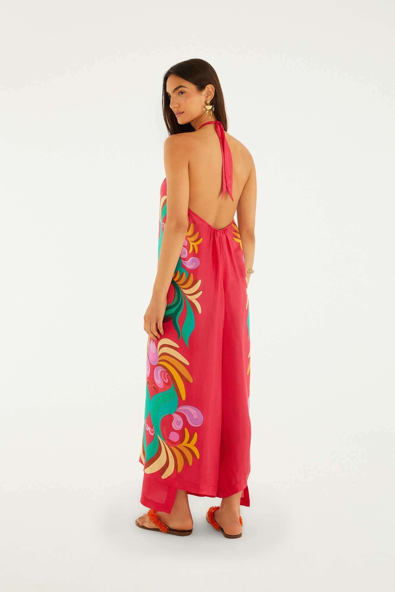 Multicolor Open Front Halter Neck Jumpsuit | FARM Rio