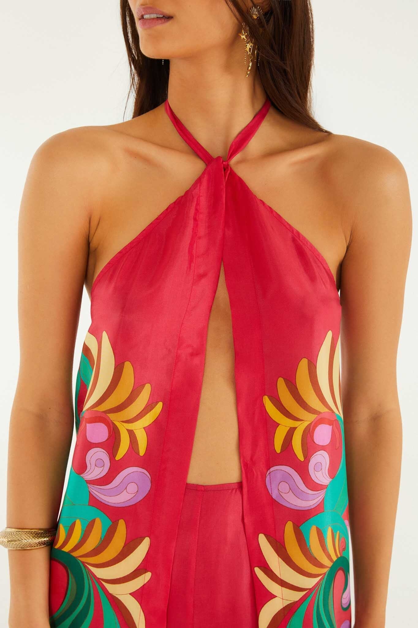 Multicolor Open Front Halter Neck Jumpsuit