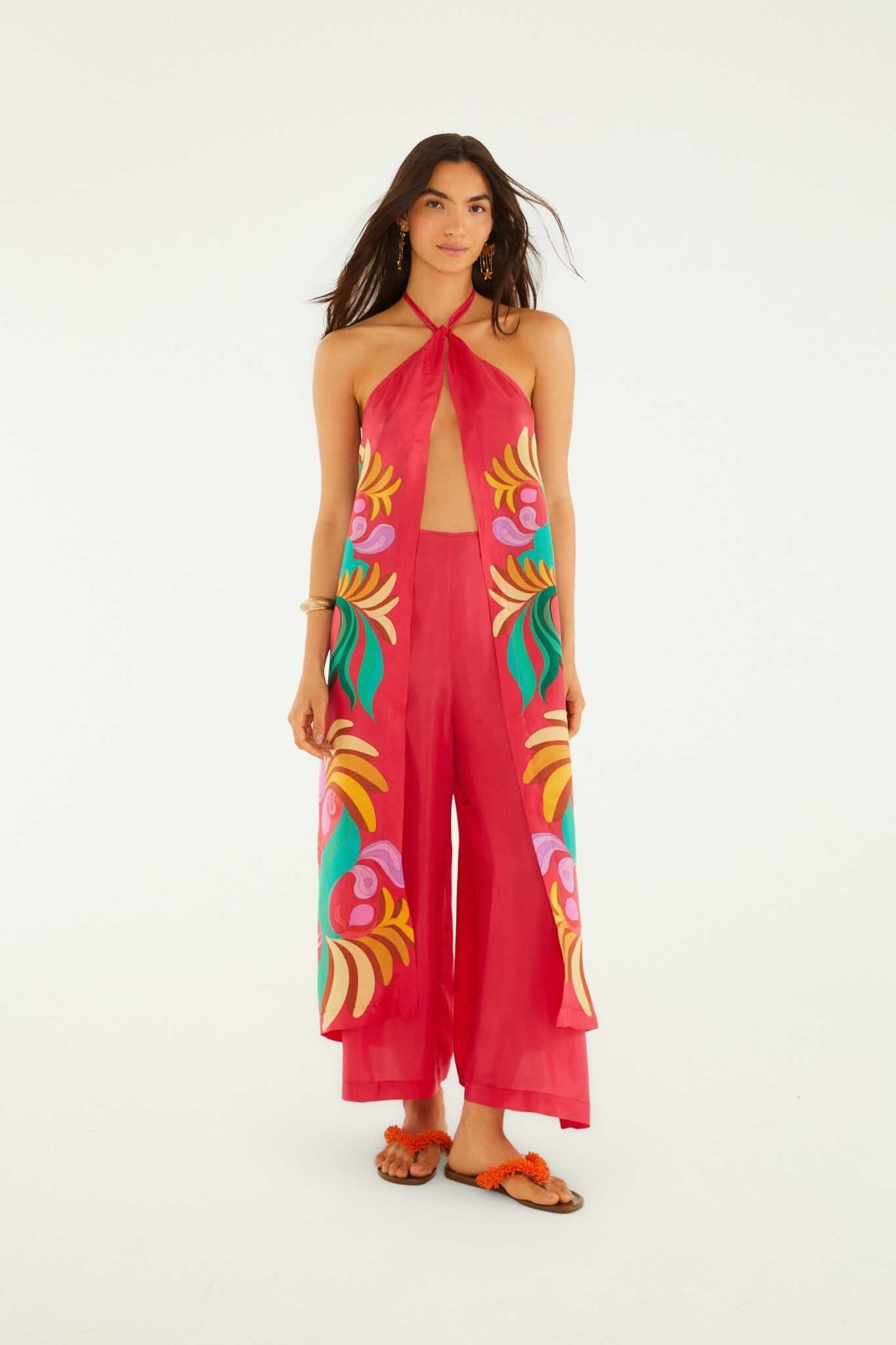 Multicolor Open Front Halter Neck Jumpsuit