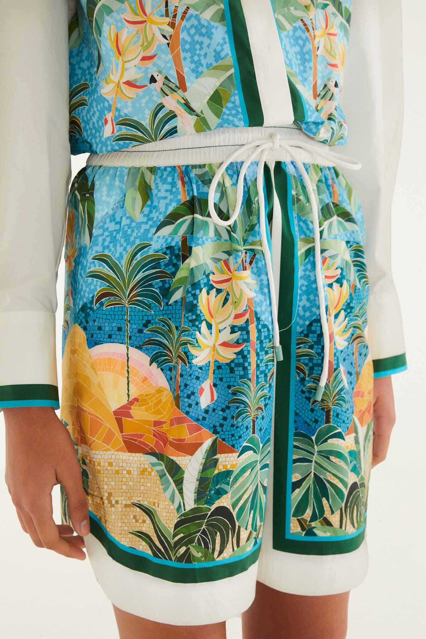 FARM Rio model wearing the Multicolor Rio Mosaic Drawstring Pockets Shorts