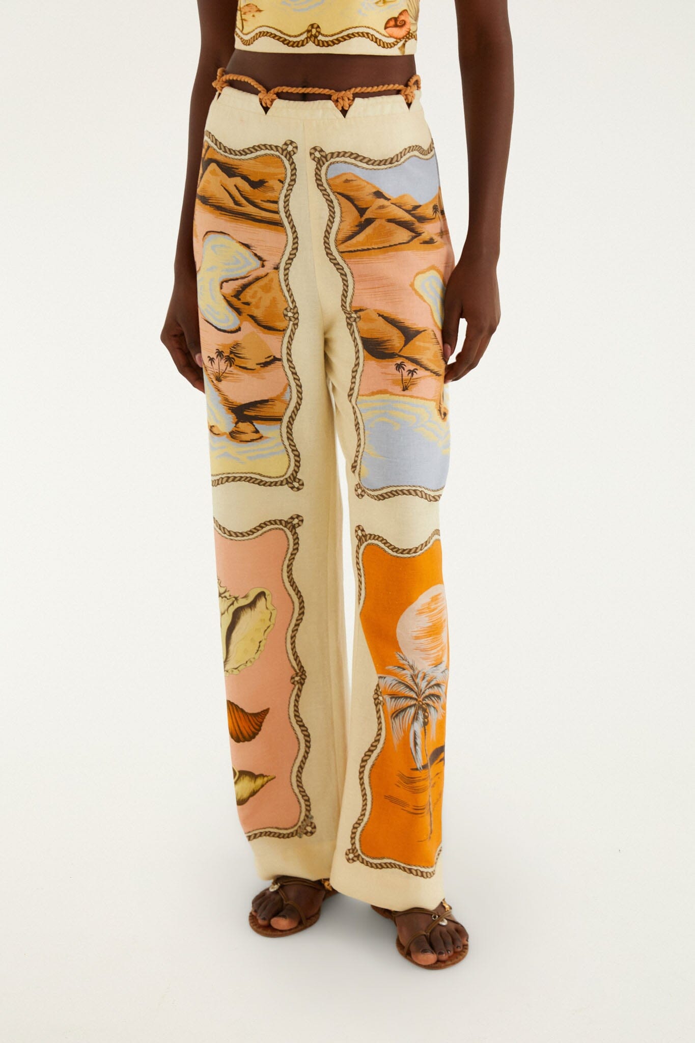 FARM Rio model wearing the Multicolor Rio Souvenir Scarves Rope Detail Pants