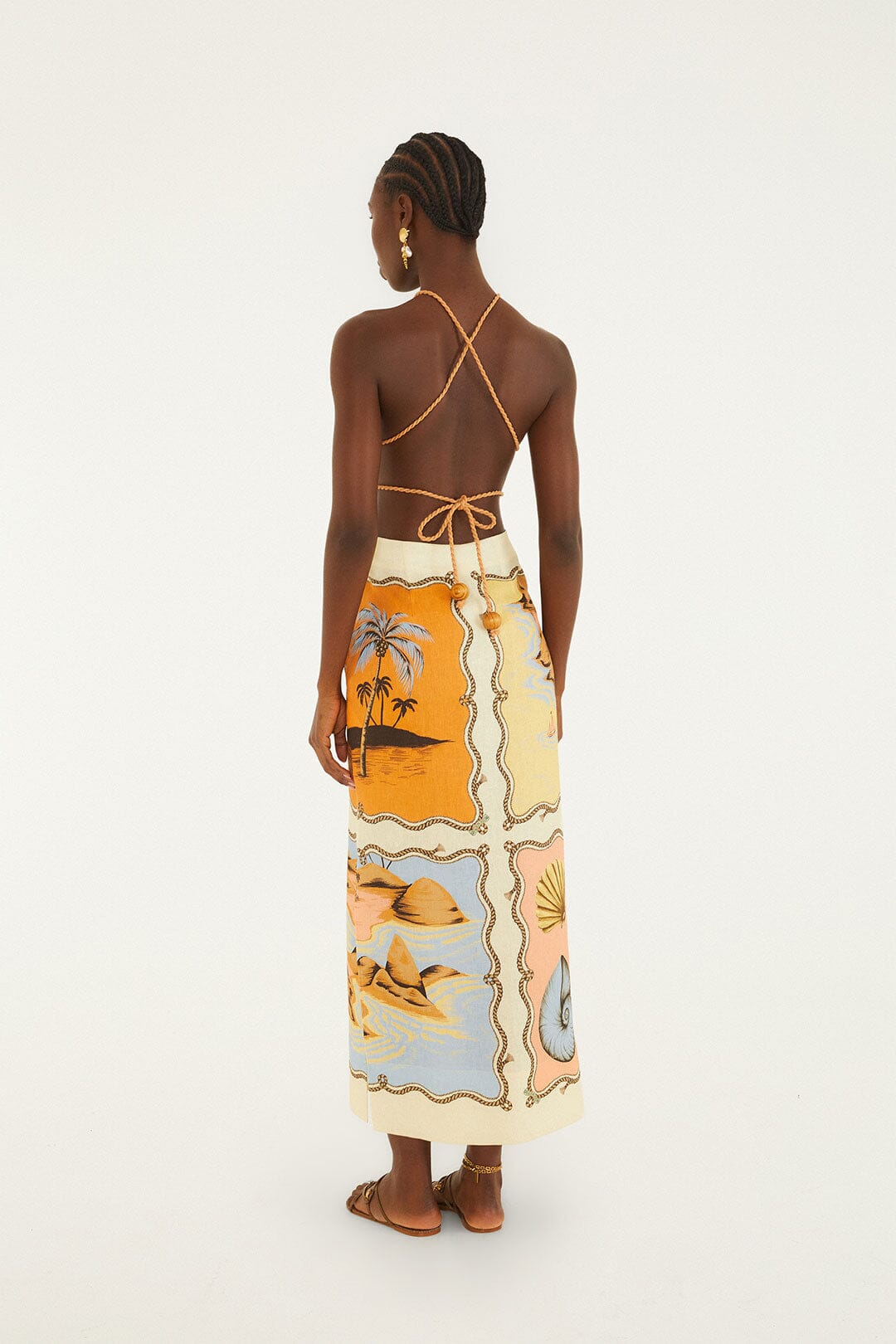 FARM Rio model wearing the Multicolor Rio Souvenir Scarves Rope Straps Maxi Dress