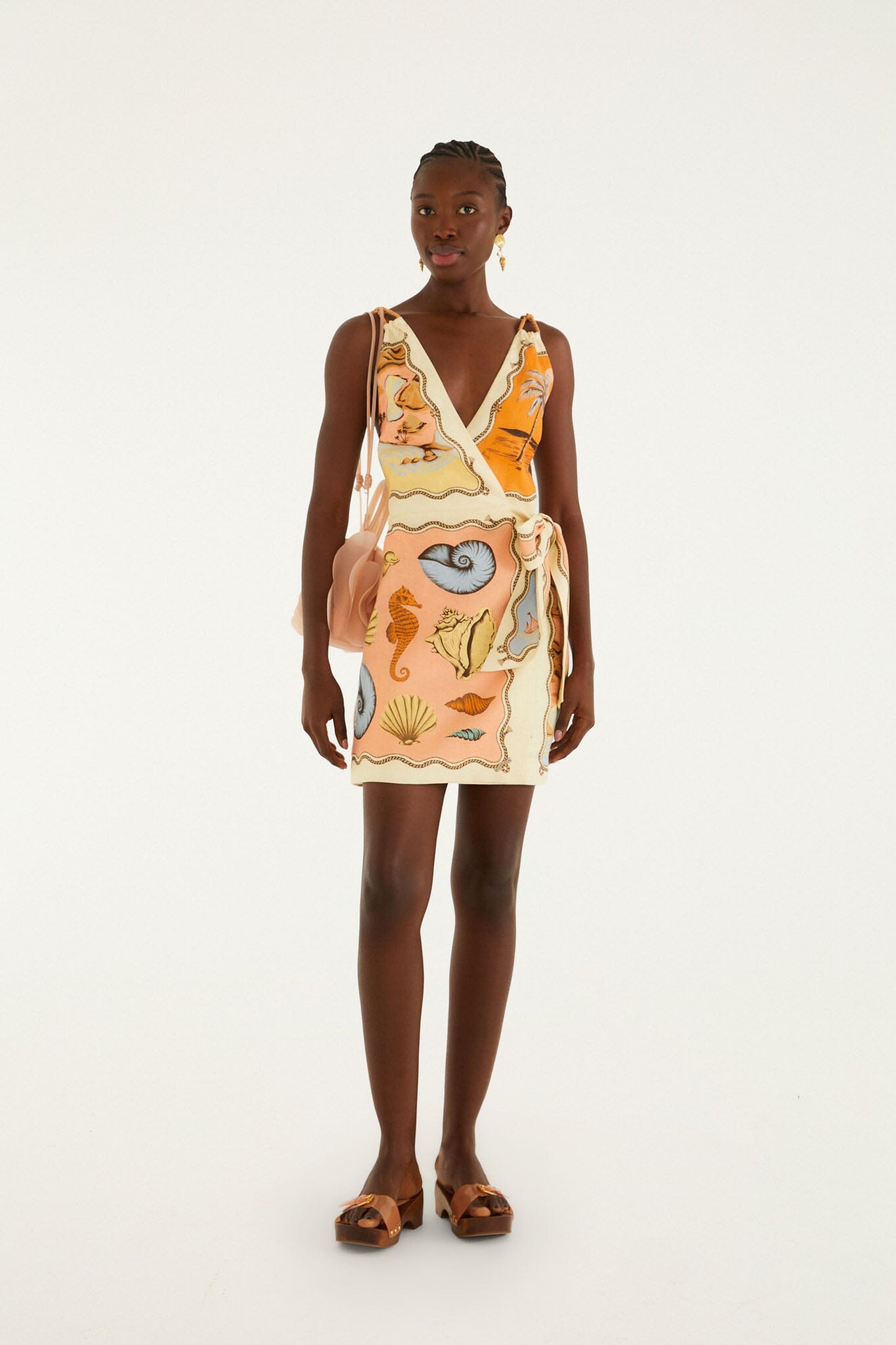 FARM Rio model wearing the Multicolor Rio Souvenir Scarves Rope Straps Mini Dress