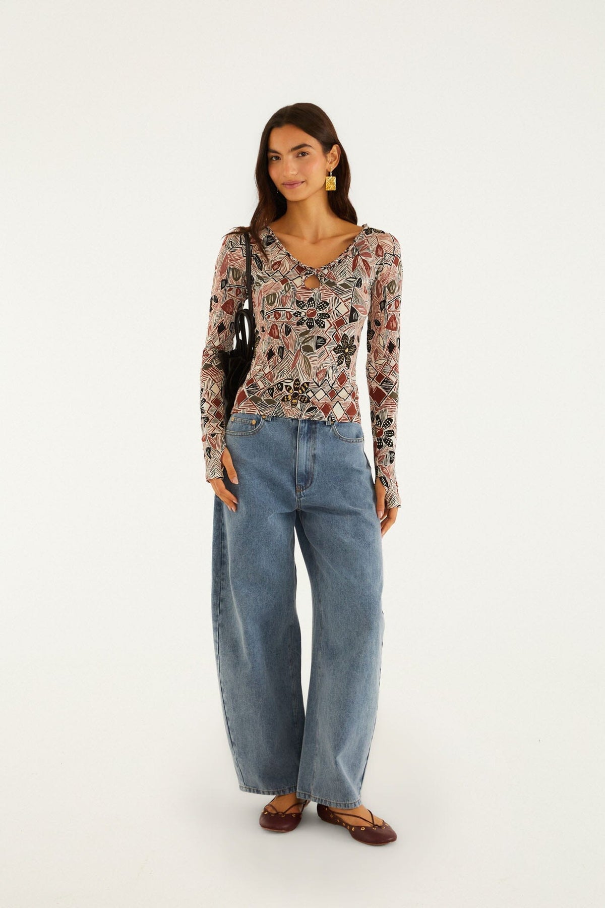 Multicolor Rustic Flowers Long Sleeve Top