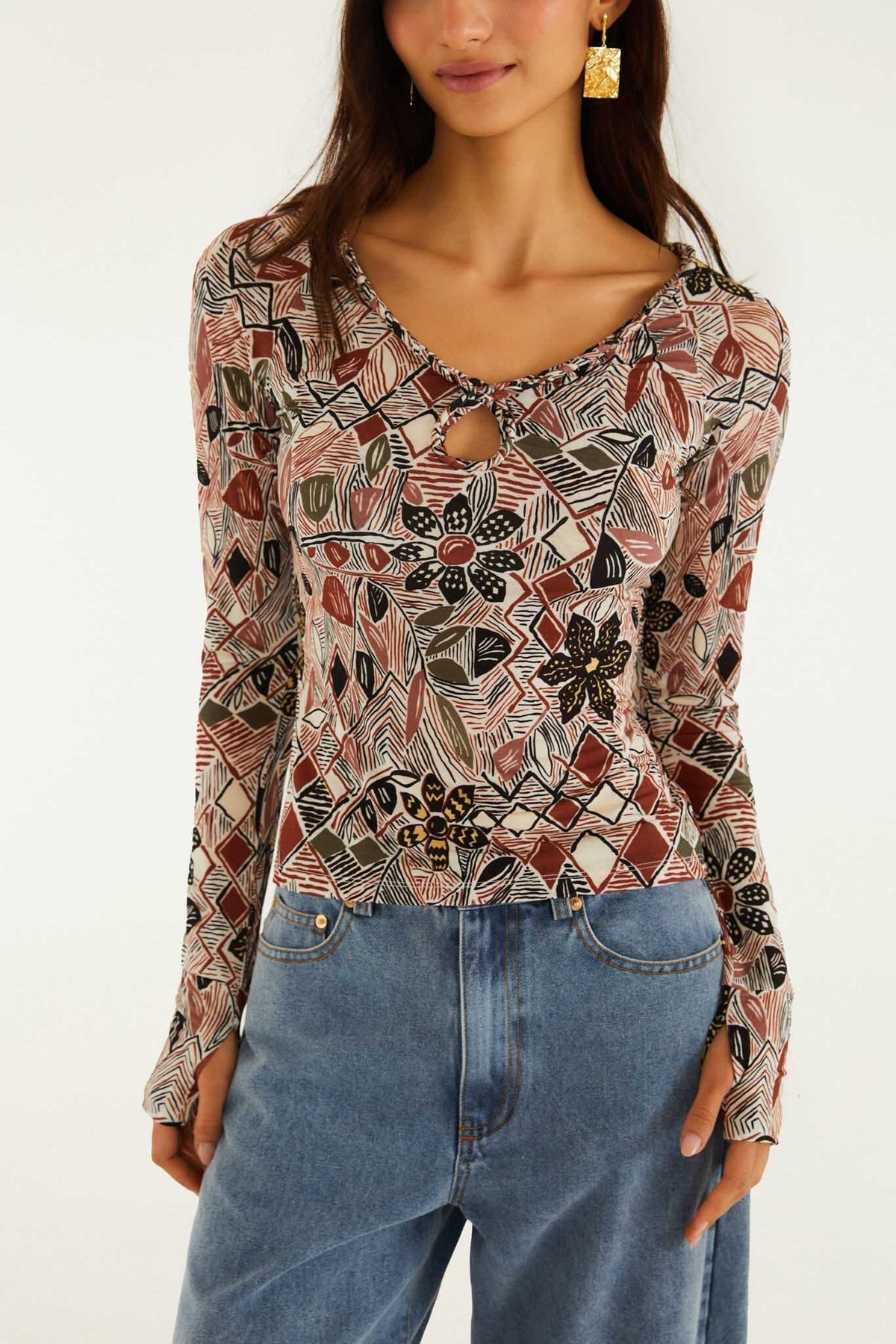 Multicolor Rustic Flowers Long Sleeve Top