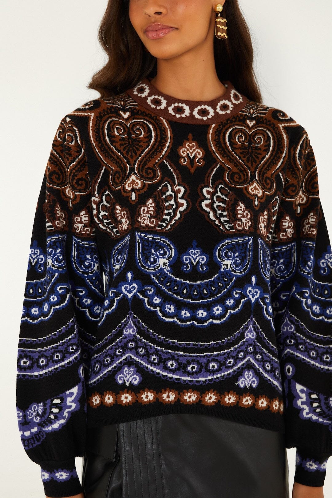 Nicole Scarf Puff Sleeve Knit Sweater
