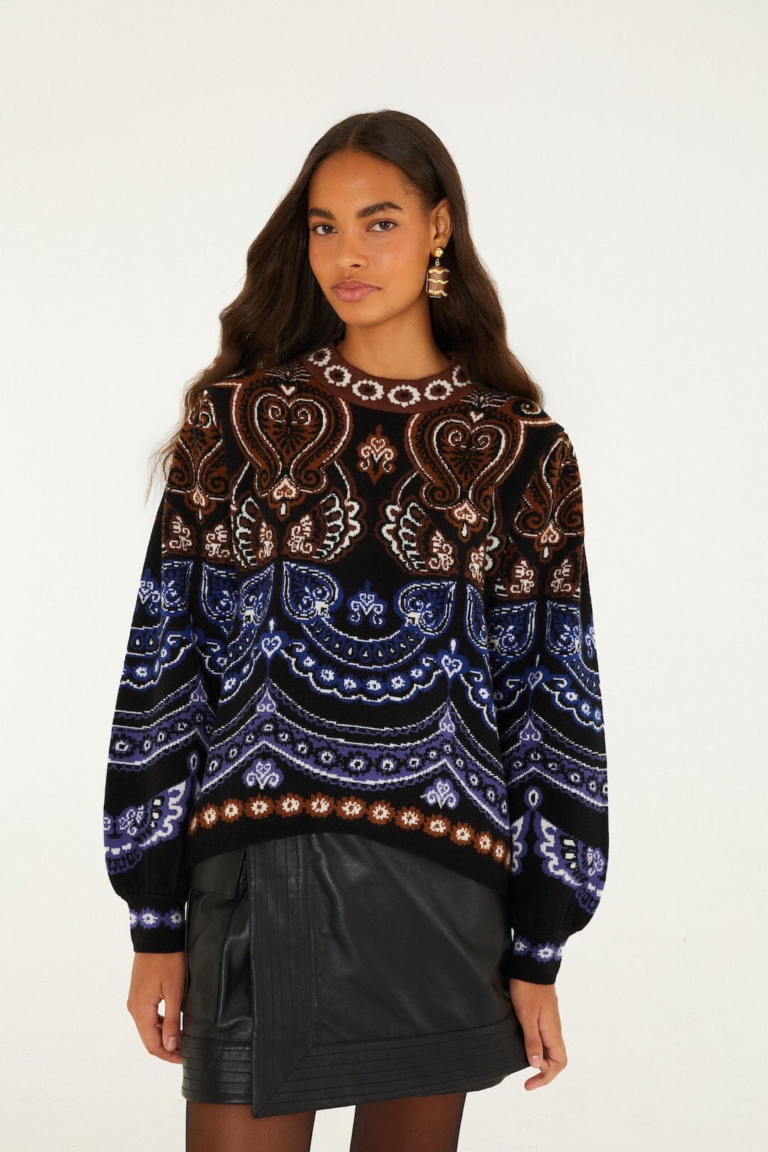 Nicole Scarf Puff Sleeve Knit Sweater