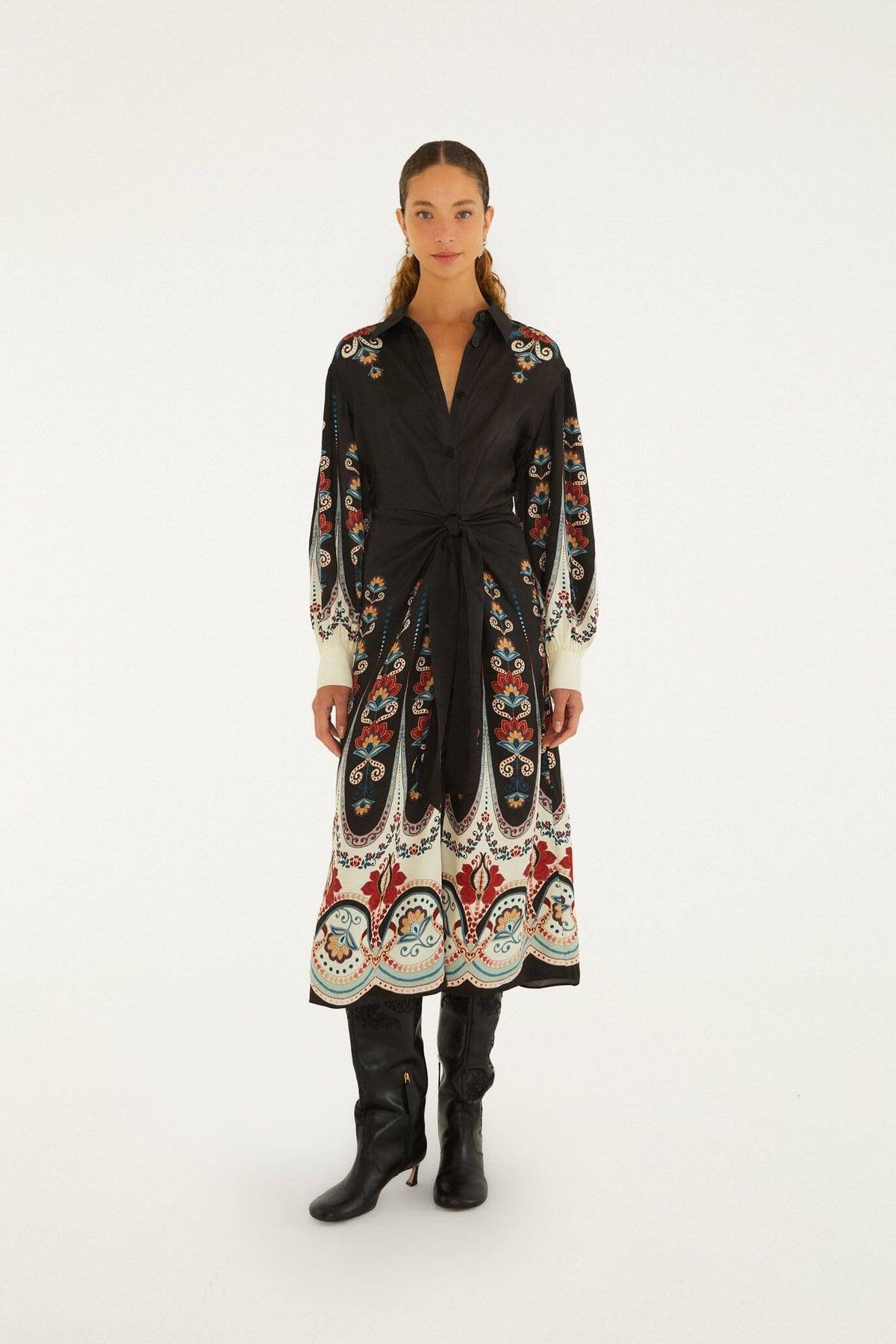 FARM Rio model wearing the Nikita Winter Black Midi Dress