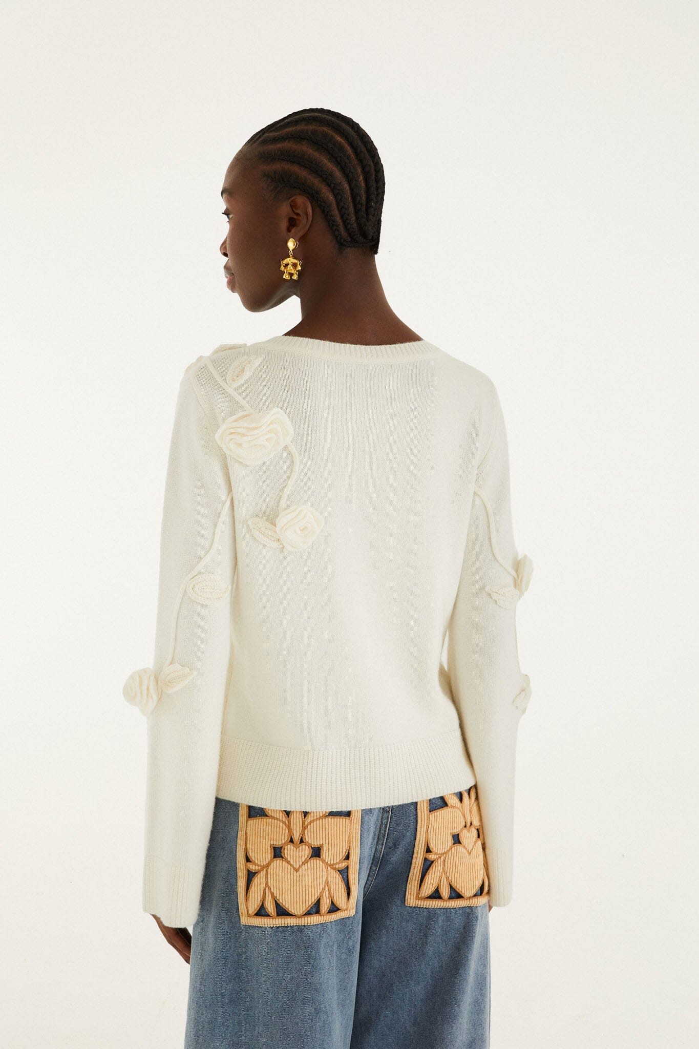 FARM Rio model wearing the Off-White 3d Flower Buttoned Knit Cardigan