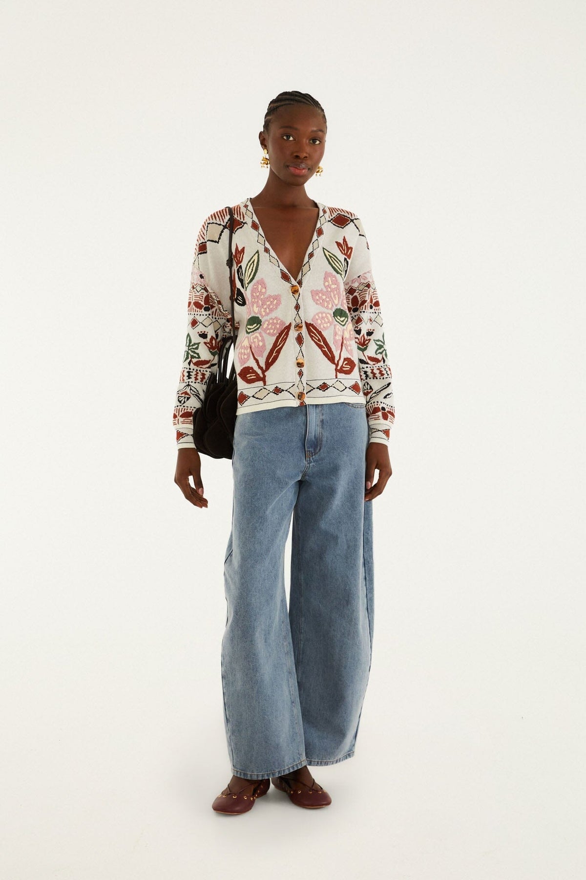 Off-White Ainika Embroidered Flower Knit Cardigan