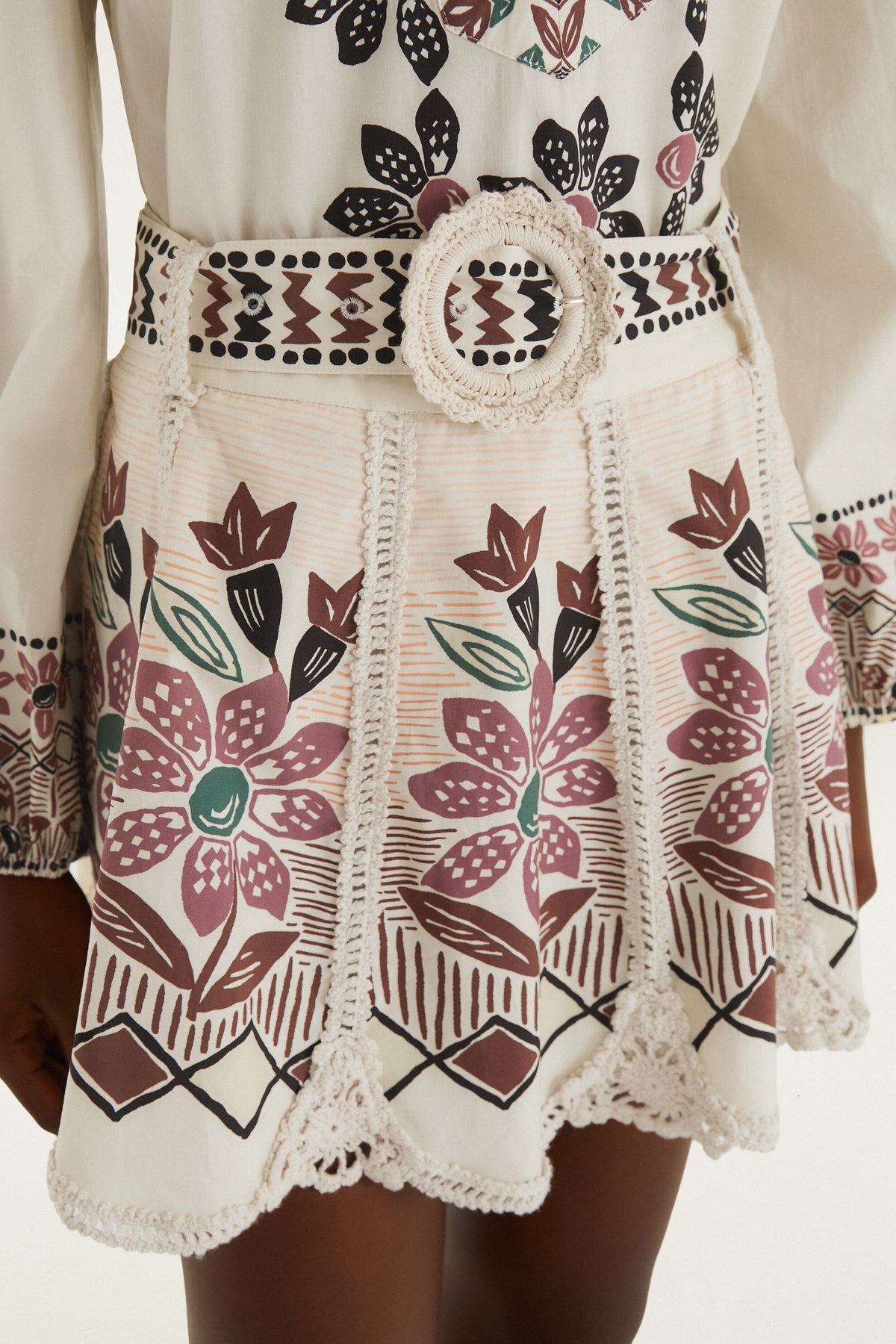 Off-White Ainika Rustic Flowers Crochet Detail Mini Skirt
