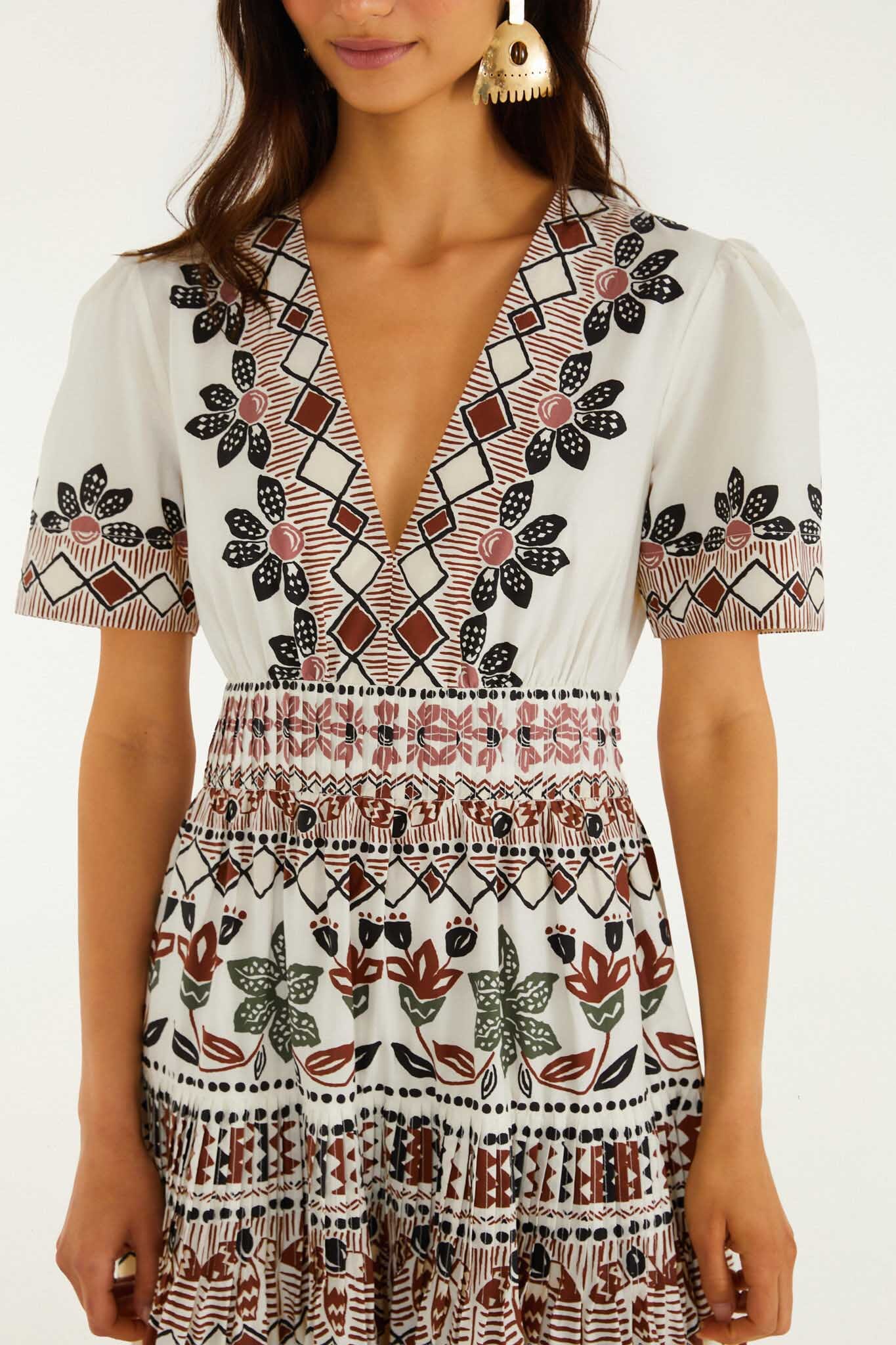 FARM Rio model wearing the Off-White Ainika Rustic Flowers Short Sleeve Maxi Dress