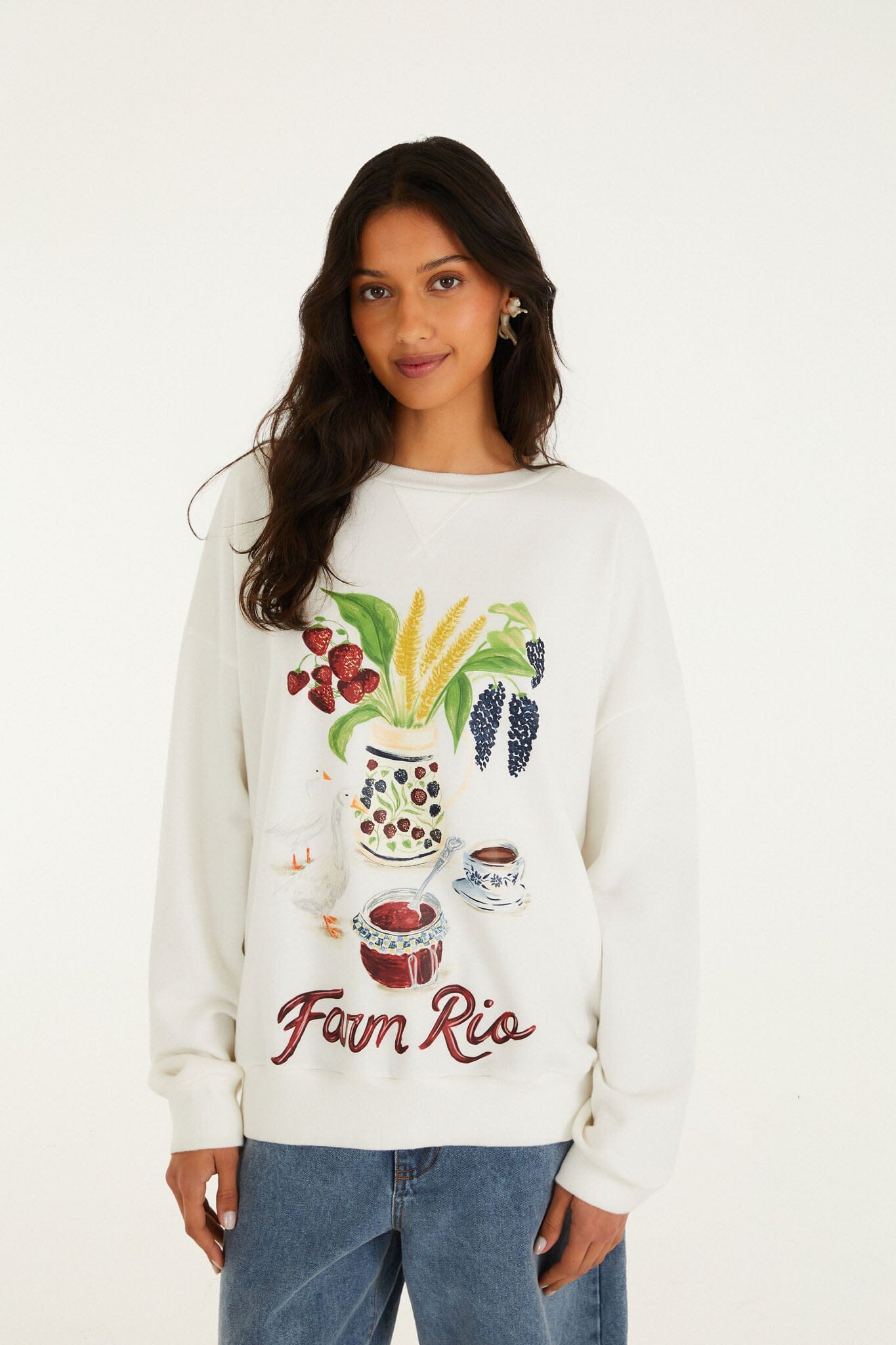 FARM Rio model wearing the Off-White Country Table Sweatshirt