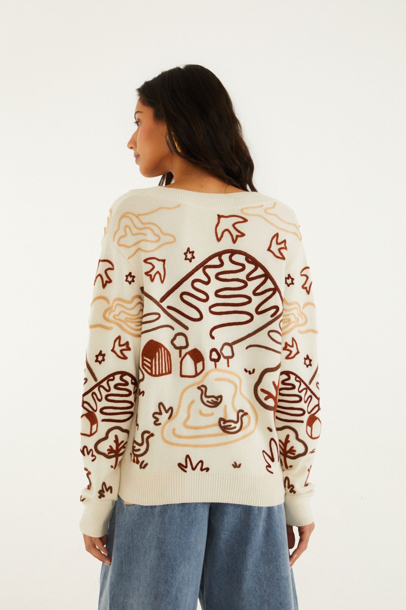 FARM Rio model wearing the Off-White Countryside Cornelli Buttoned Knit Cardigan