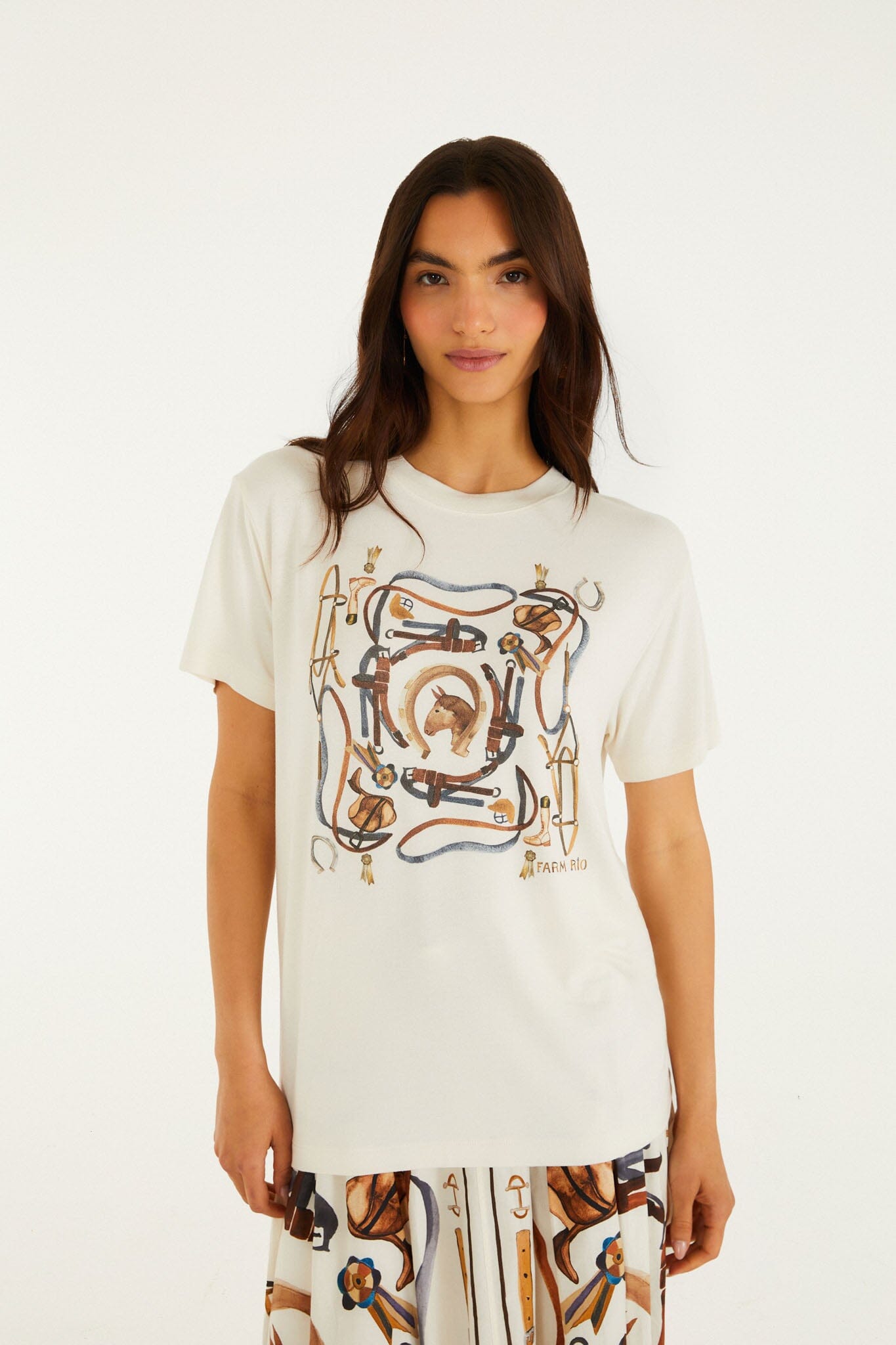 FARM Rio model wearing the Off-White Equestrian Short Sleeve T-Shirt