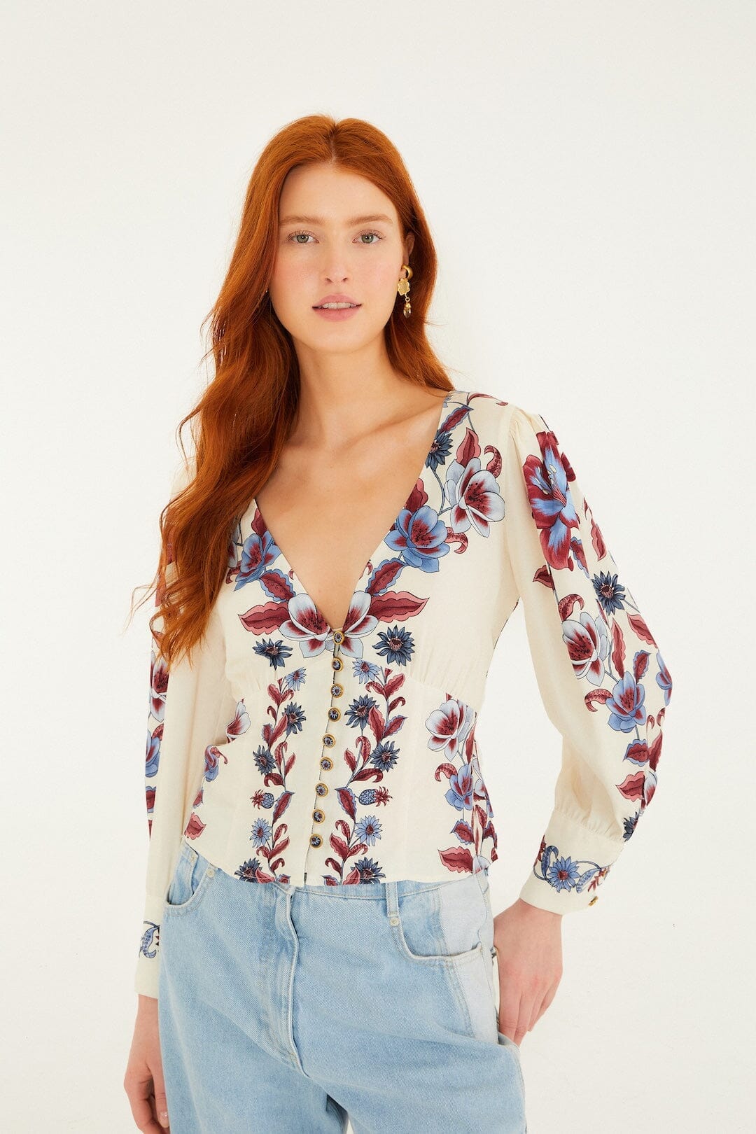 Off-White Malu Winter Buttoned Long Sleeve Blouse | FARM Rio