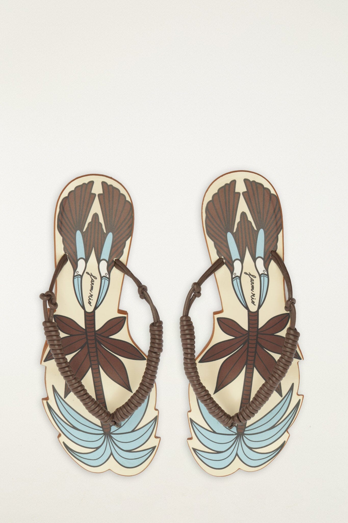 FARM Rio model wearing the Off-White Palm Tree Cutwork Wedge Sandal
