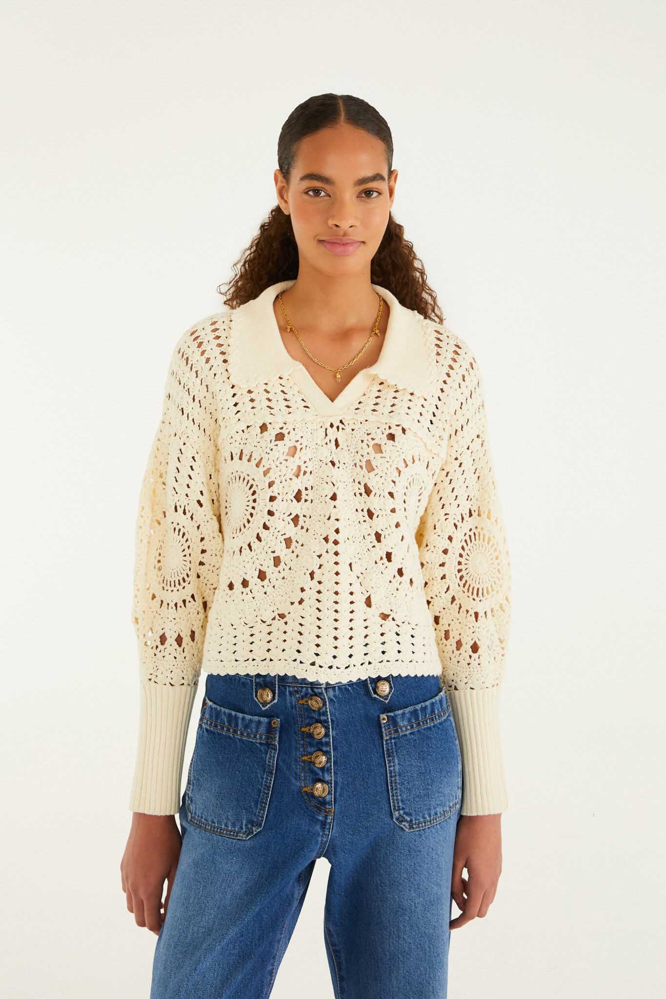 FARM Rio model wearing the Off-White Polo Crochet Sweater