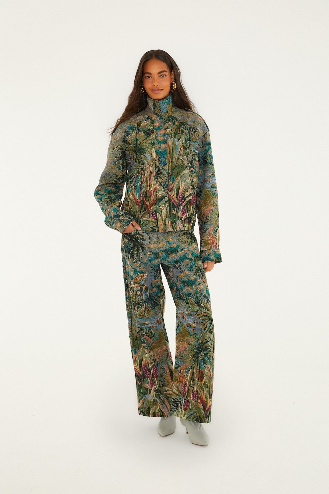 Petricor Jacquard Wide-Leg Denim Trousers