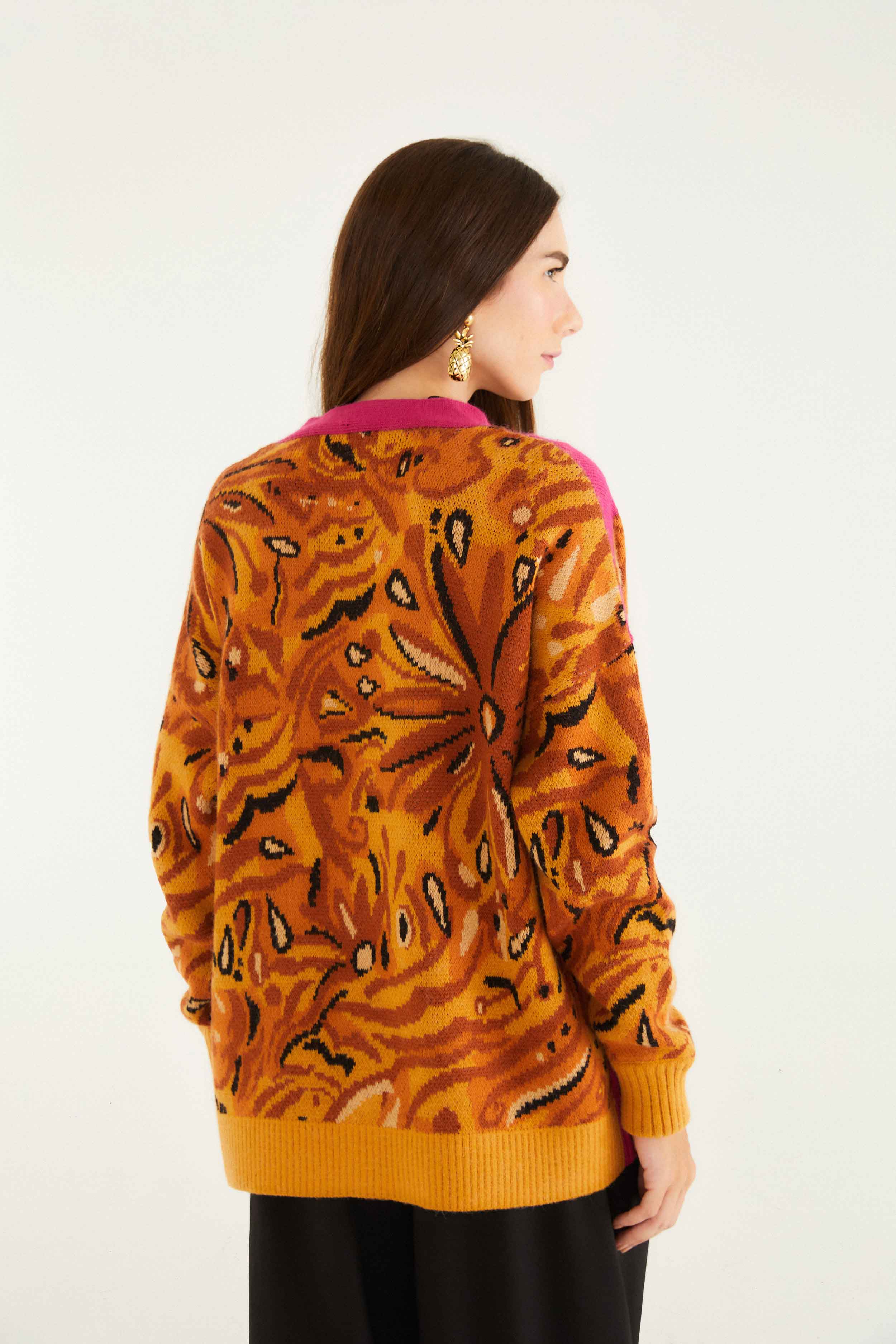 Pink Bold Tiger Buttoned Knit Cardigan | FARM Rio