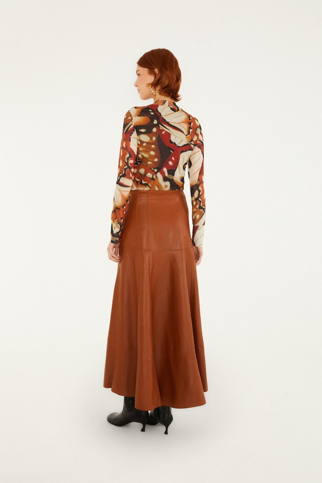 Pleats Leather Midi Skirt