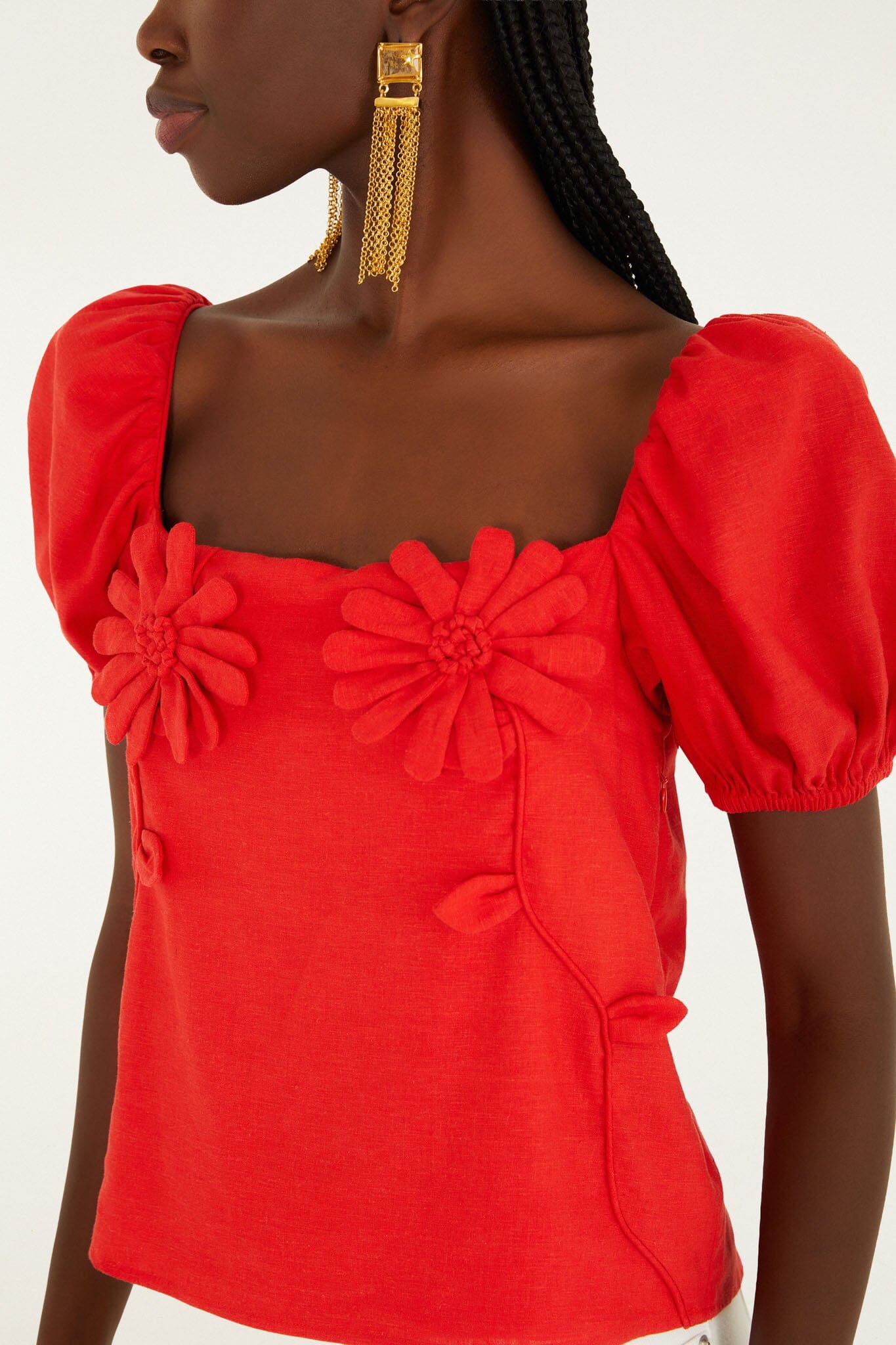 FARM Rio model wearing the Red Short Sleeve Blouse