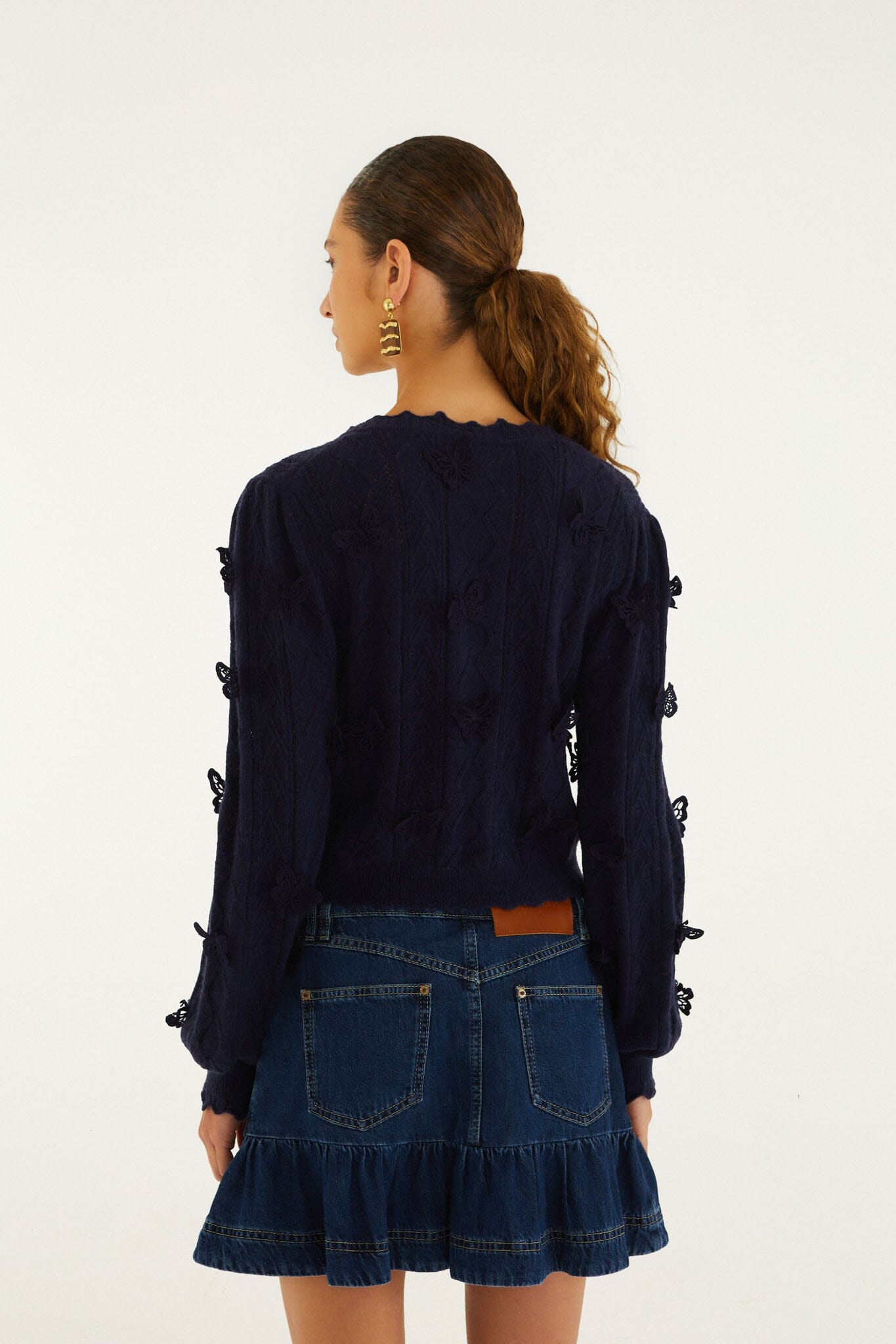 FARM Rio model wearing the Richilieu 3d Butterflies Artisanal Knit Cardigan