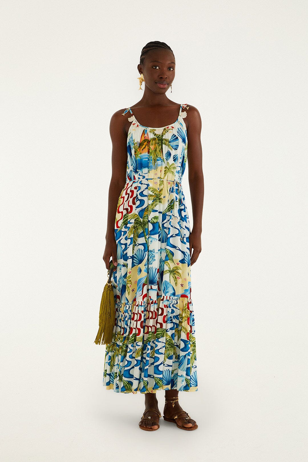 FARM Rio model wearing the Rio Beach Off-White Maxi Dress