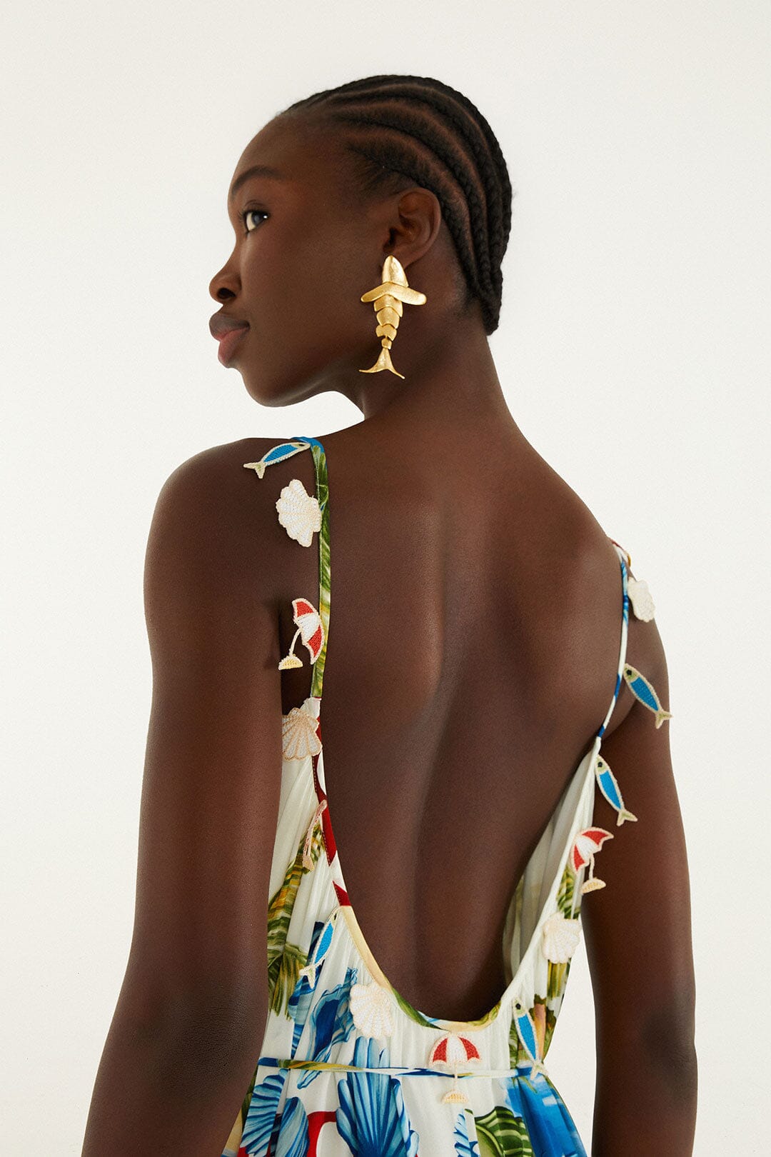 FARM Rio model wearing the Rio Beach Off-White Maxi Dress