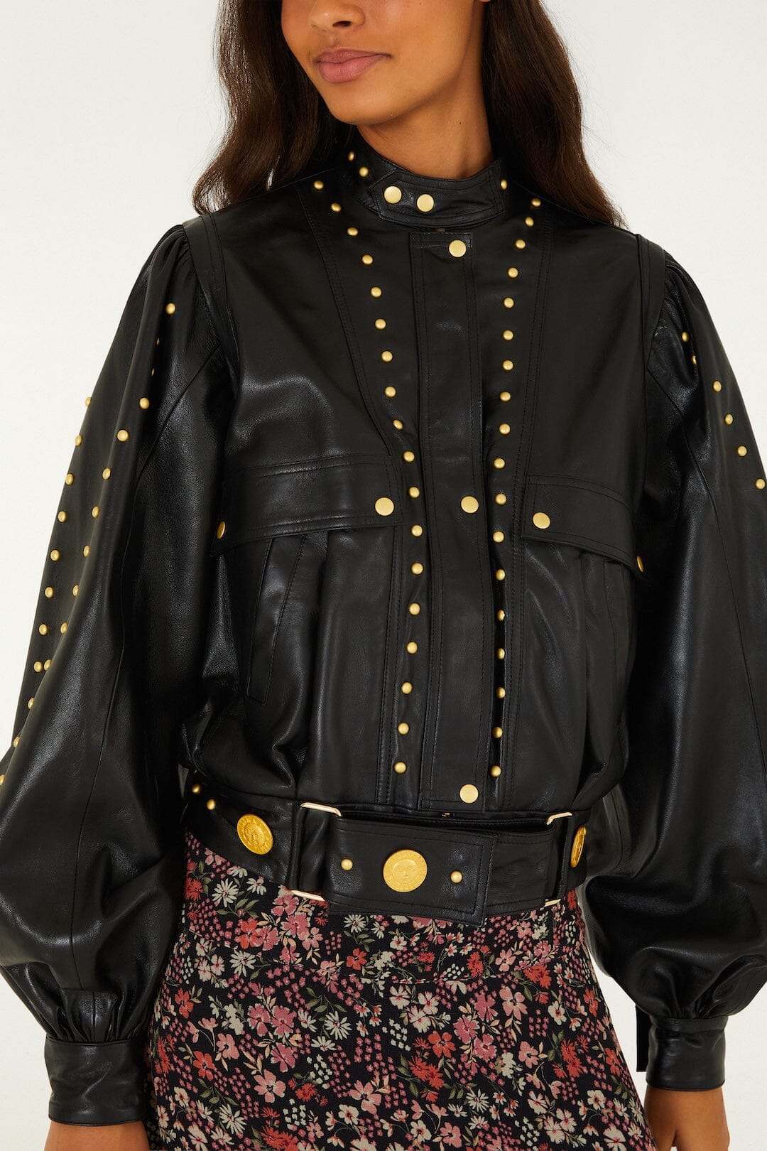 Riveted Buttoned Leather Jacket