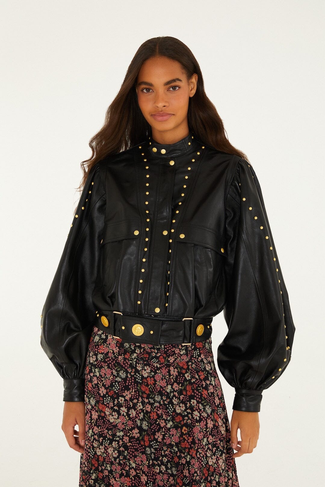 Riveted Buttoned Leather Jacket
