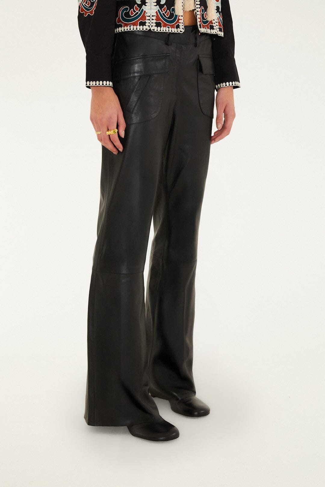 Riveted Wide-Leg Leather Trousers