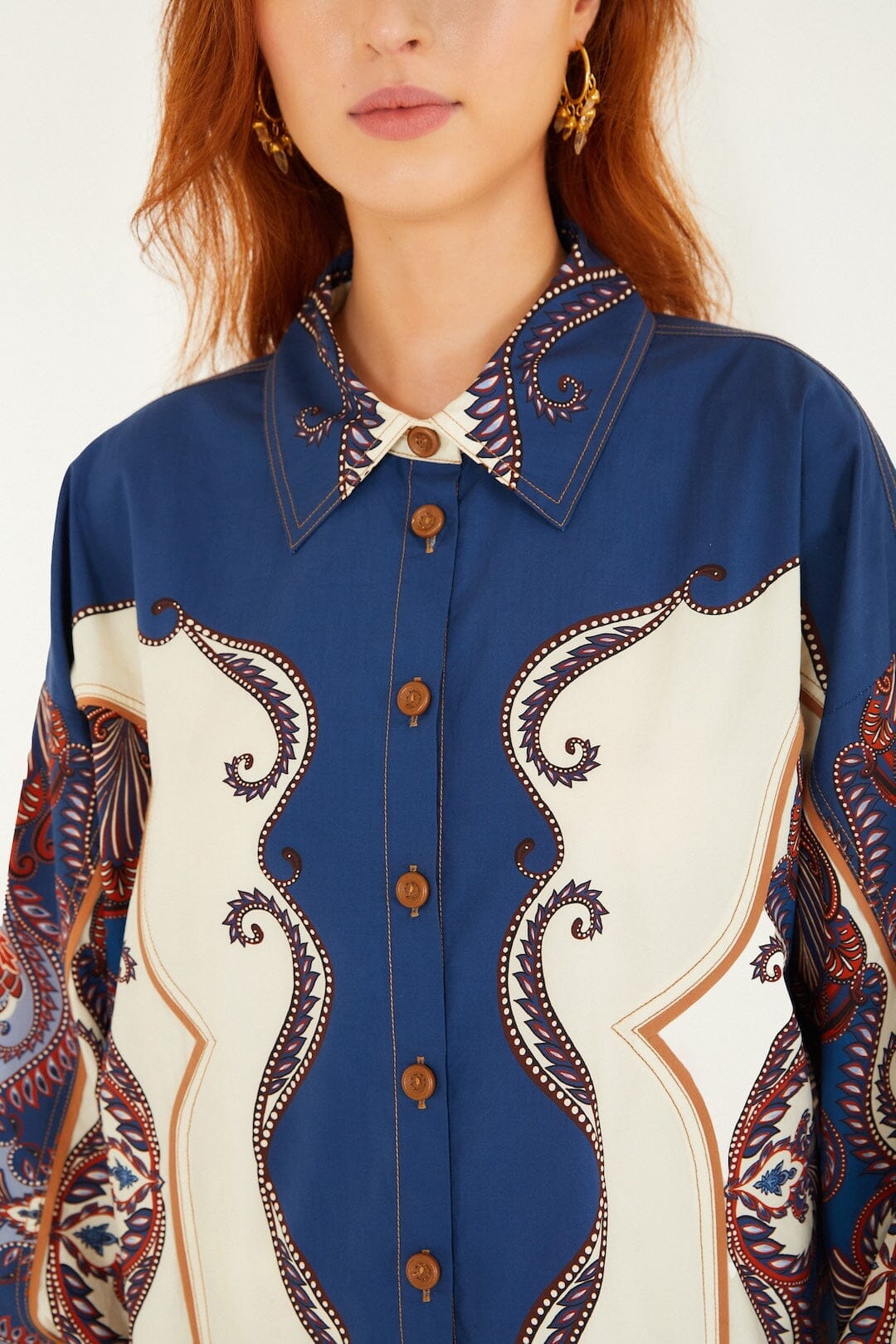 Sand Arabesque Scarf Collared Organic Cotton Shirt | FARM Rio