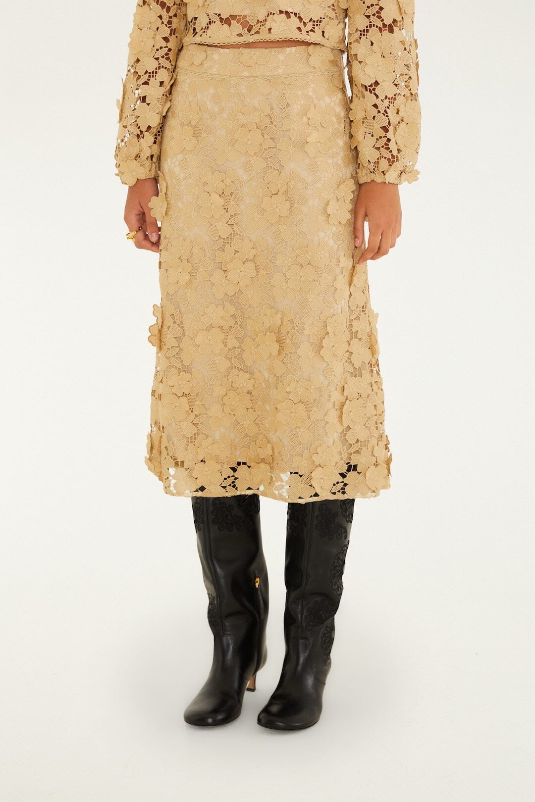 Sand Embroidery Lined Midi Skirt