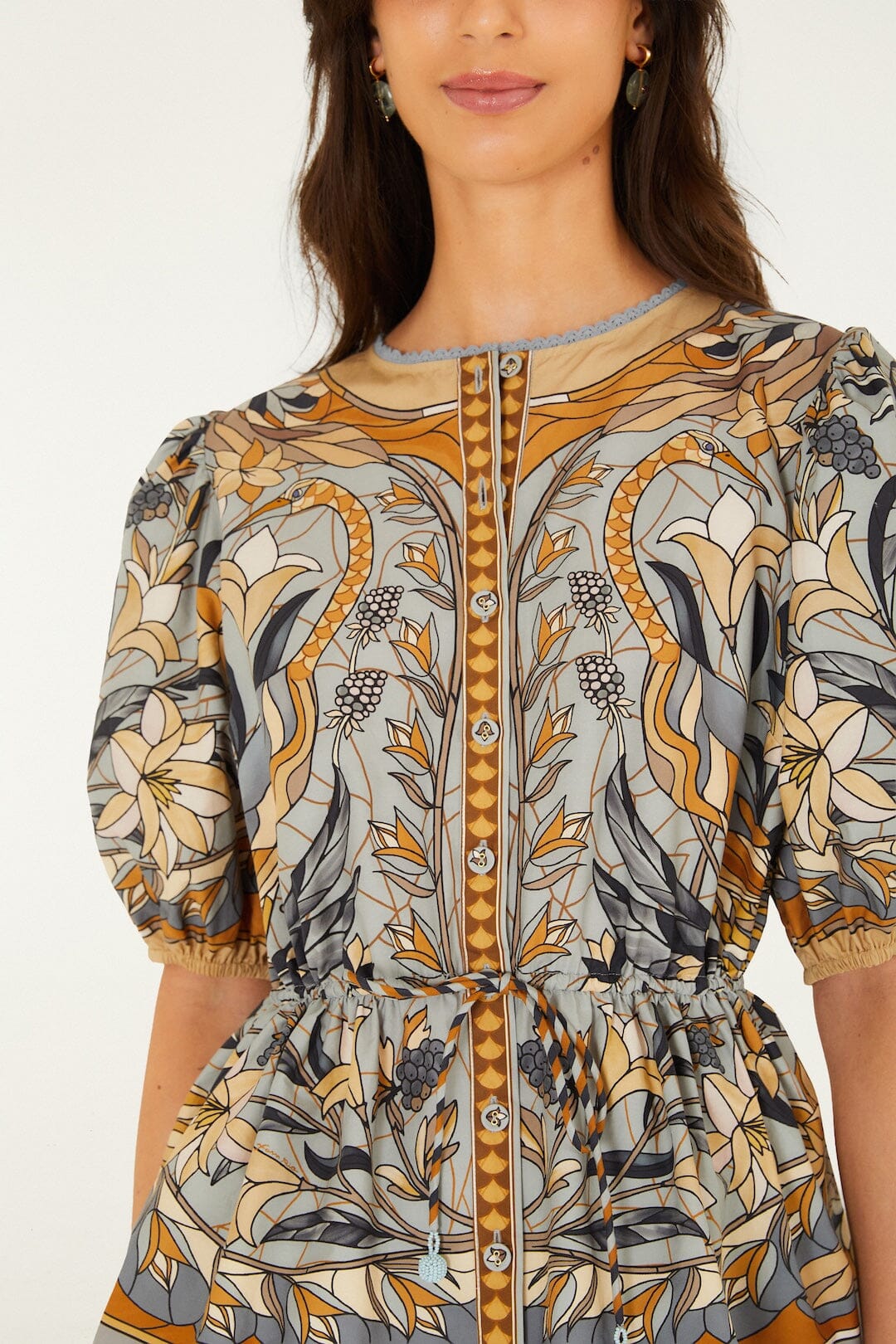 FARM Rio model wearing the Stained Glass Beauty Blouse