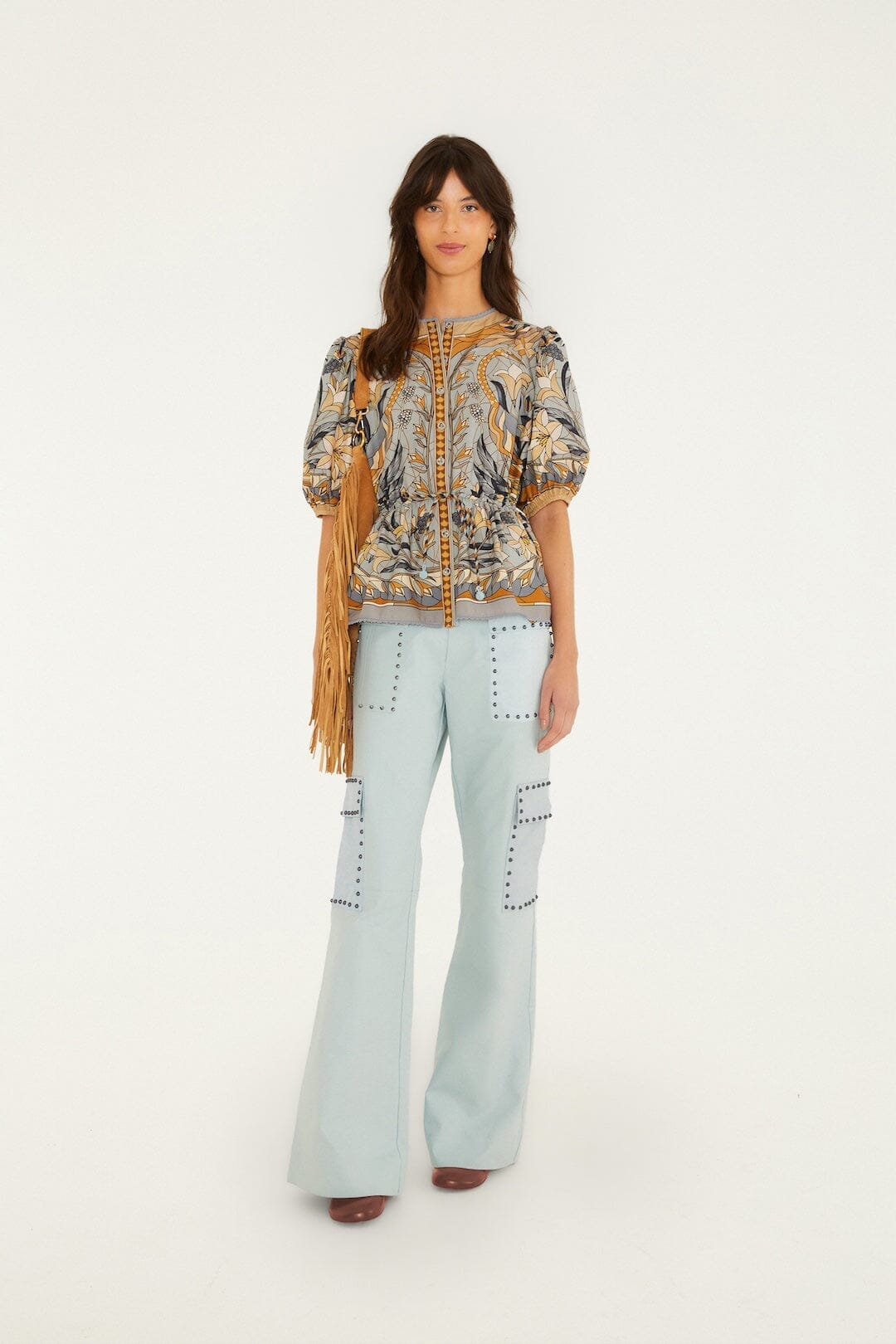 Stained Glass Beauty Drawstring Buttoned Blouse