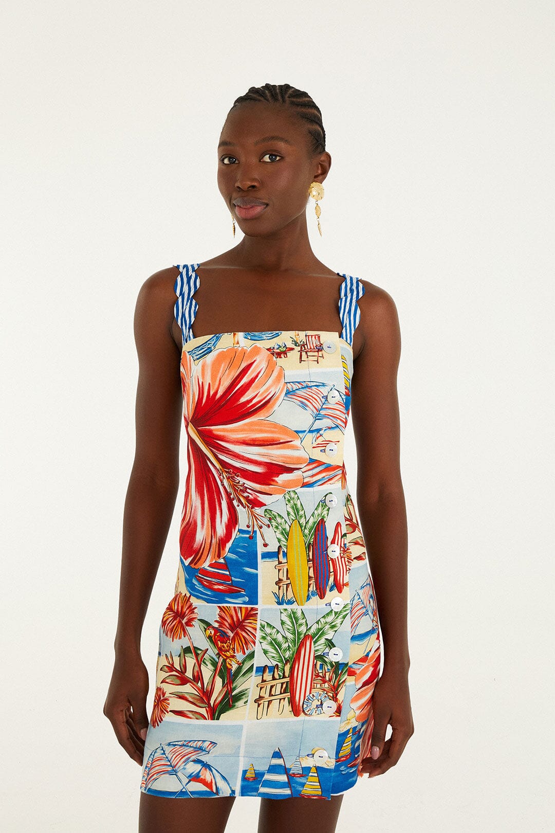 FARM Rio model wearing the Summer Diary Multicolor Mini Dress