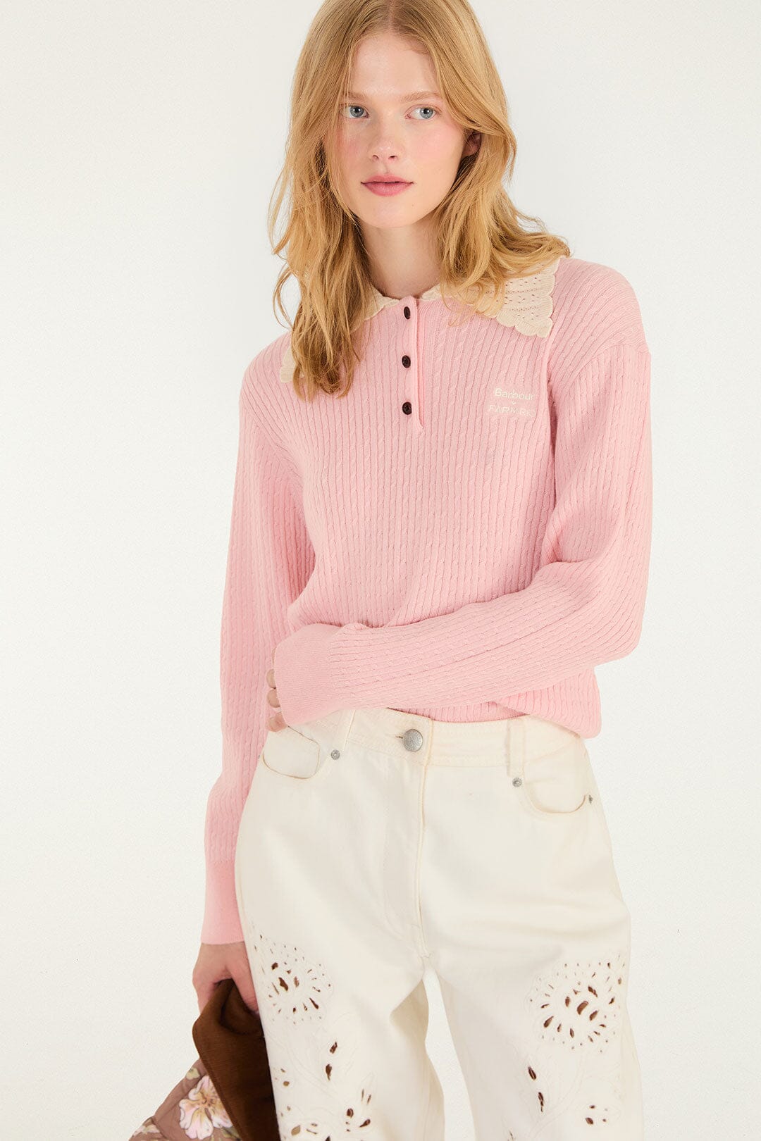 FARM Rio model wearing the Sweetia Polo Knit Sweater