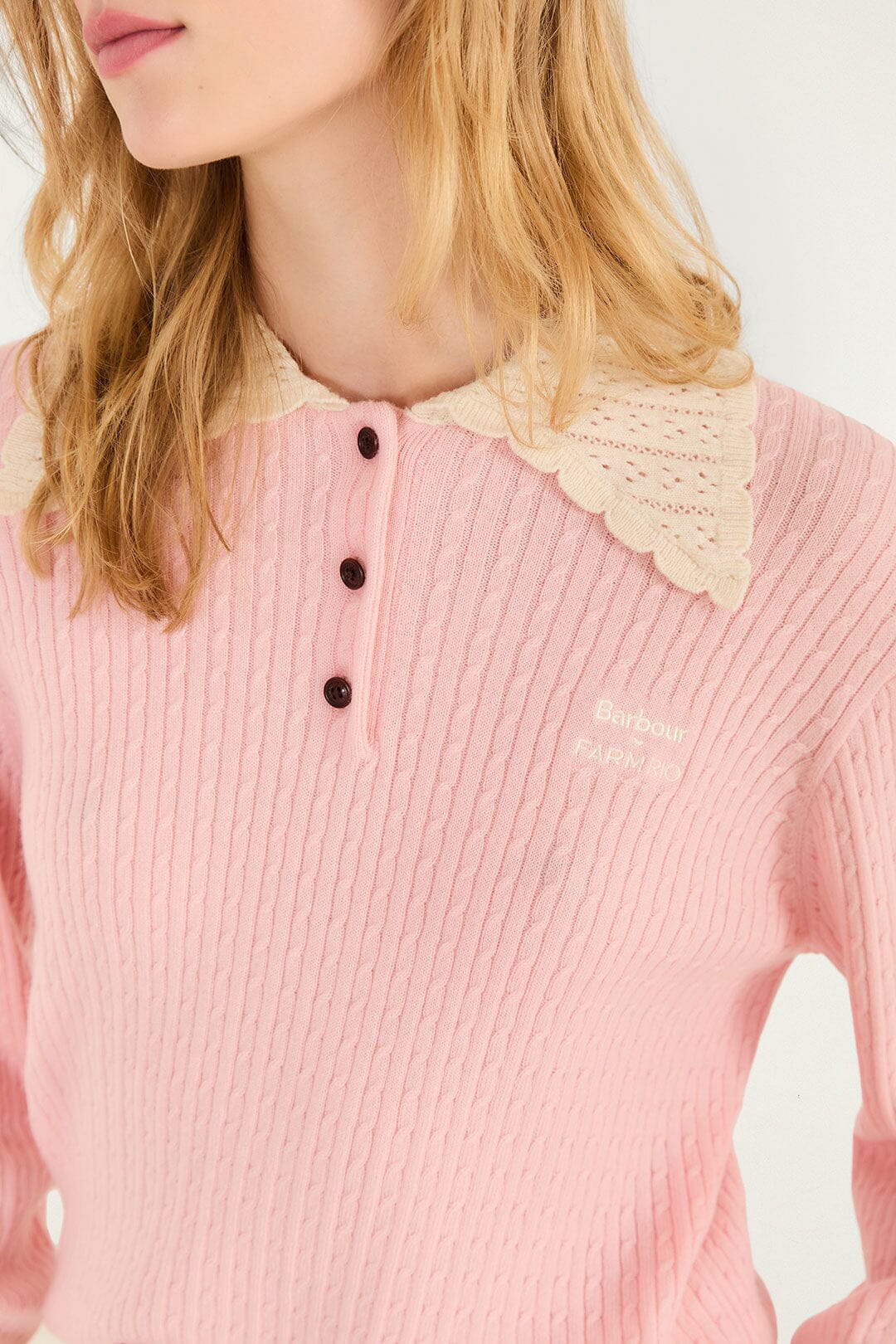 FARM Rio model wearing the Sweetia Polo Knit Sweater