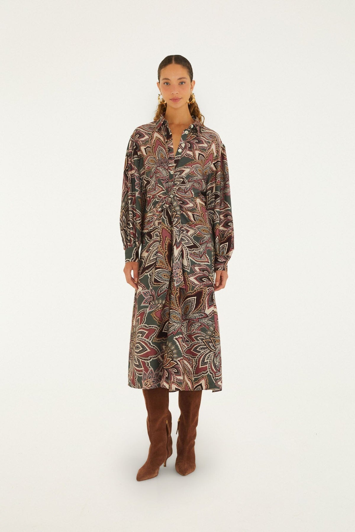 Tapestry Flowers Belted Midi Dress