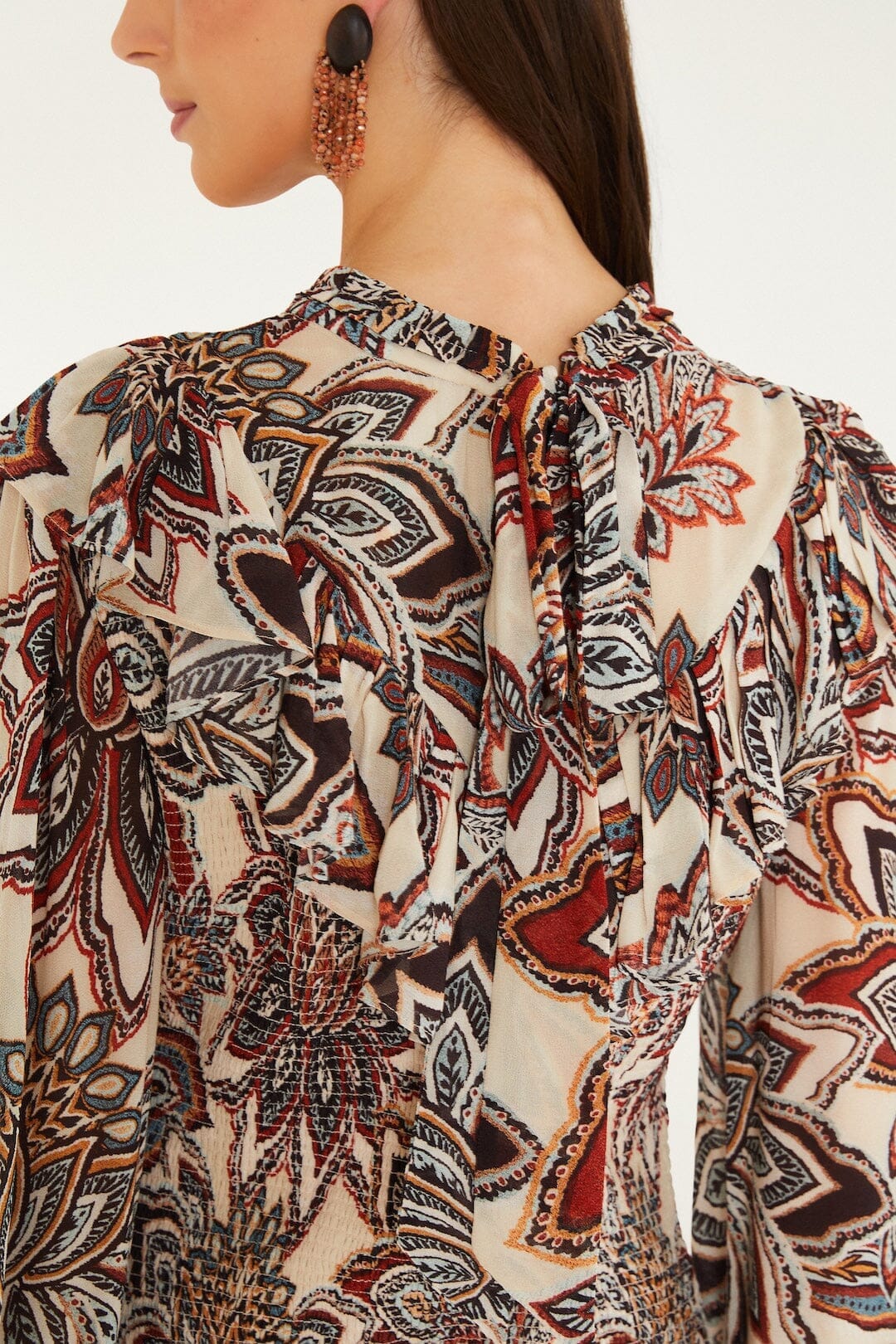 Tapestry Flowers Long Sleves Mini Dress