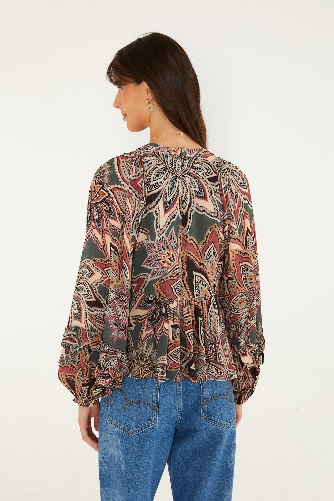 Tapestry Flowers Ruffled Blouse