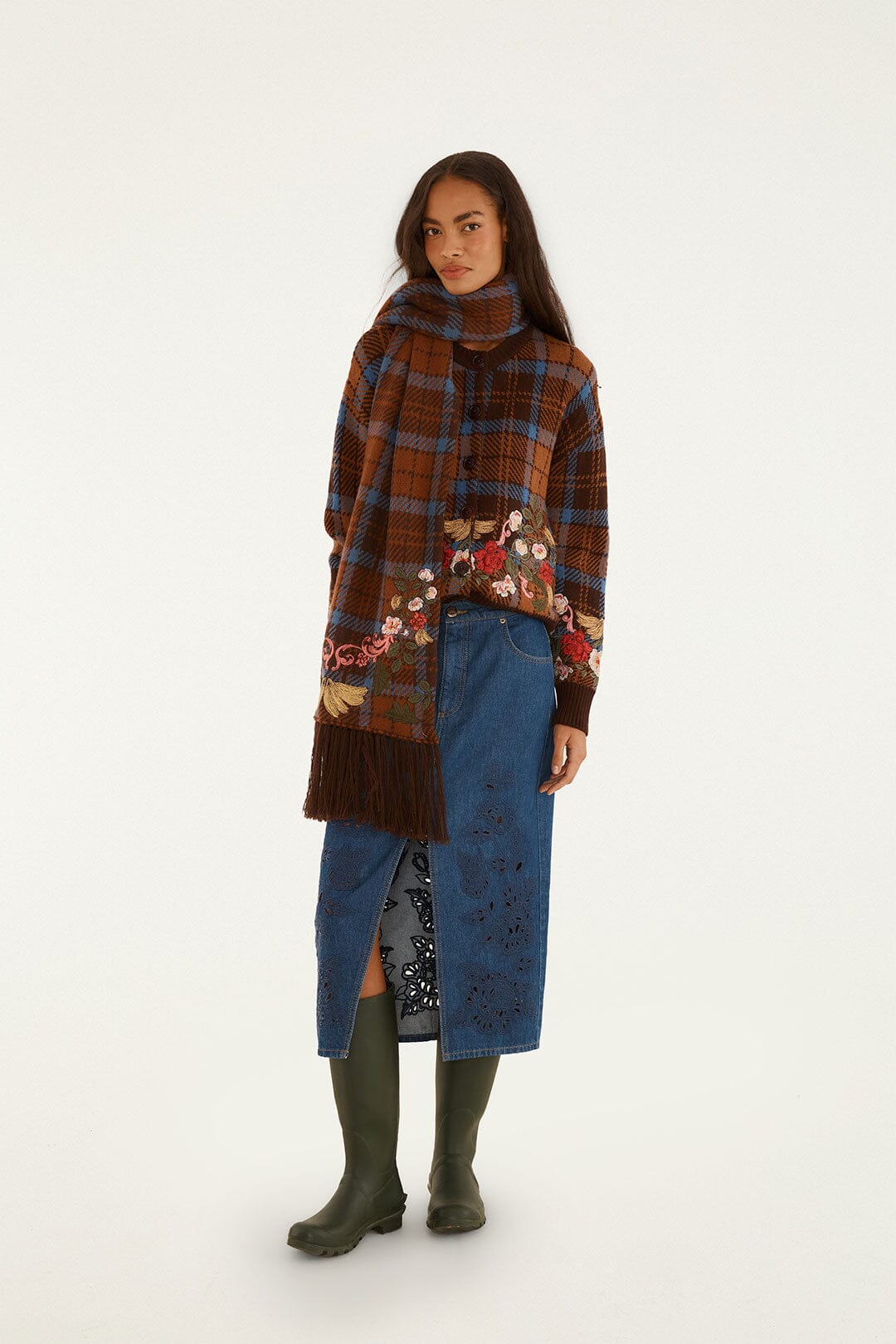 FARM Rio model wearing the Tropical Tea Cardigan